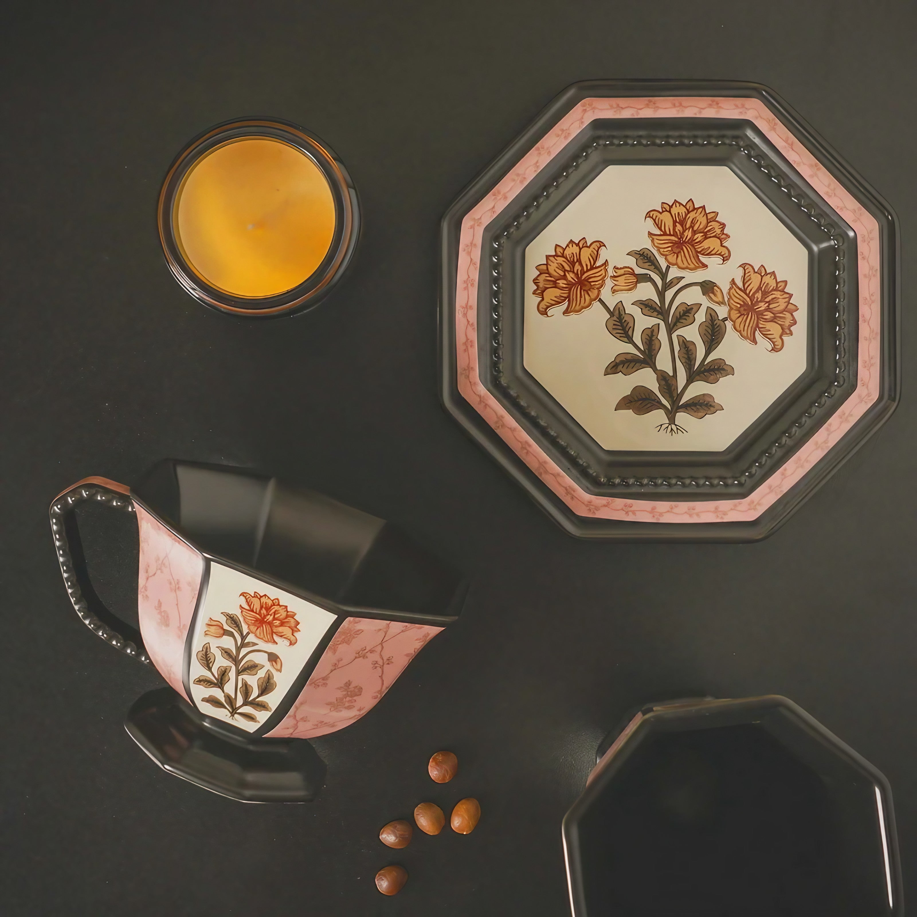 Antique Floral Hexagon Cups