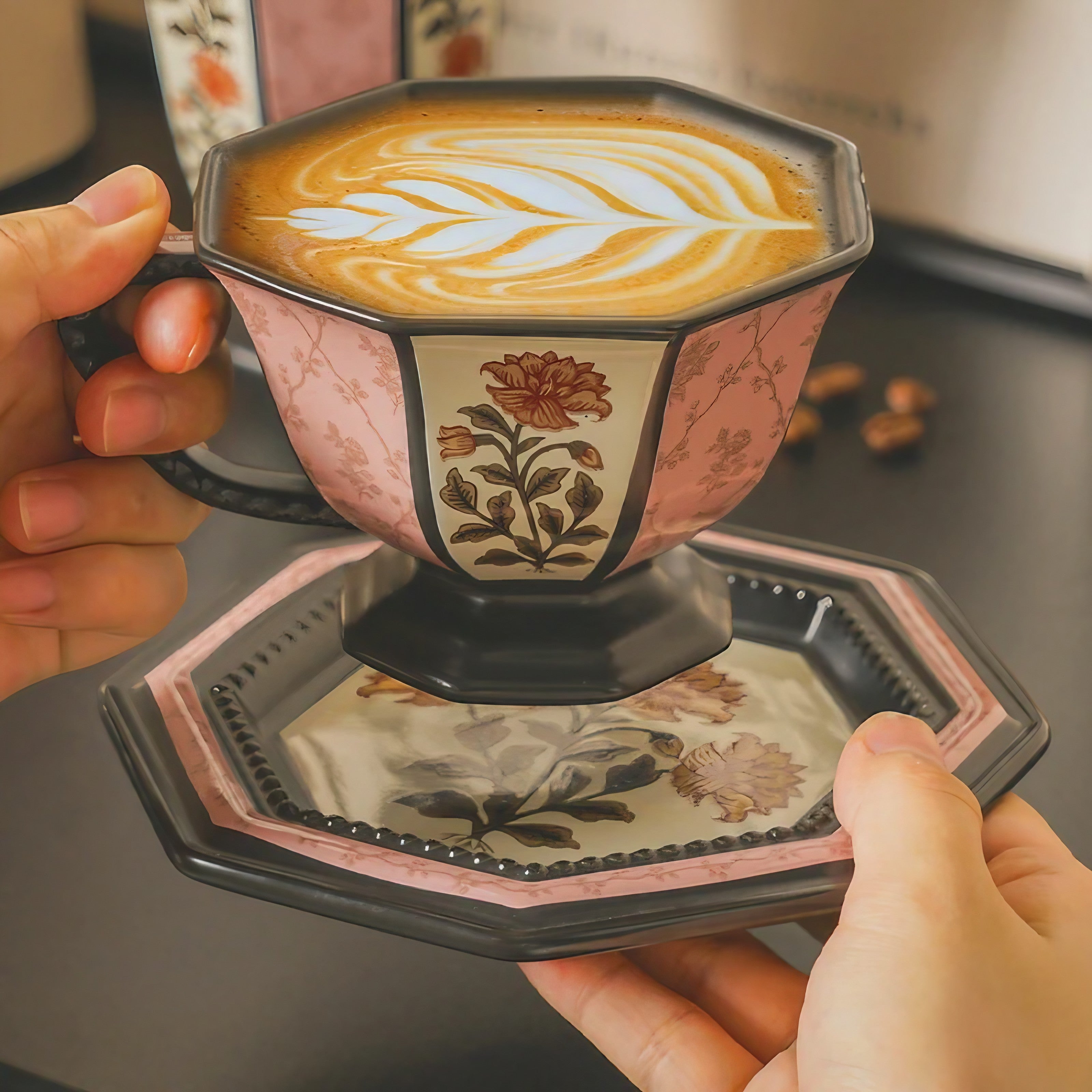 Antique Floral Hexagon Cups