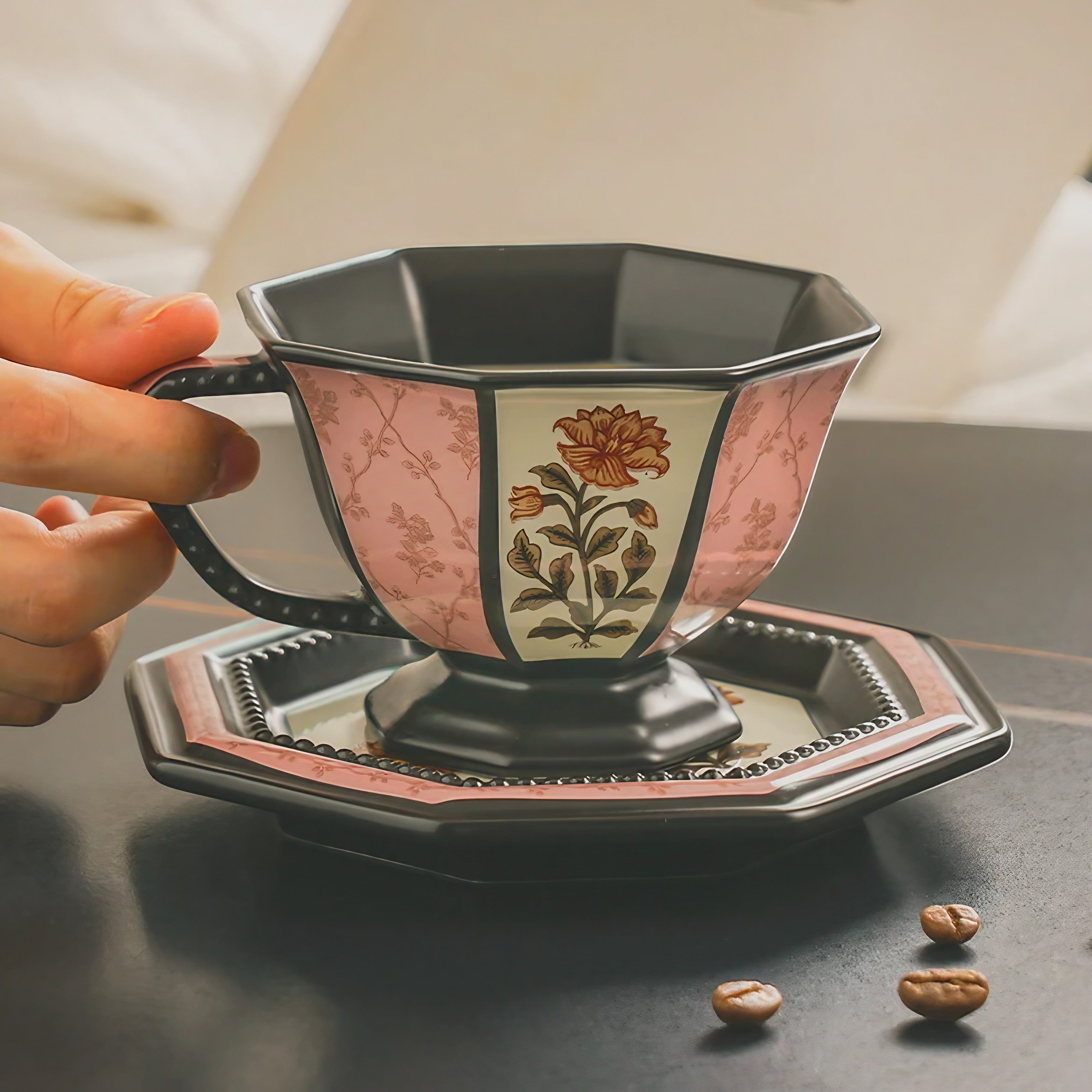 Antique Floral Hexagon Cups