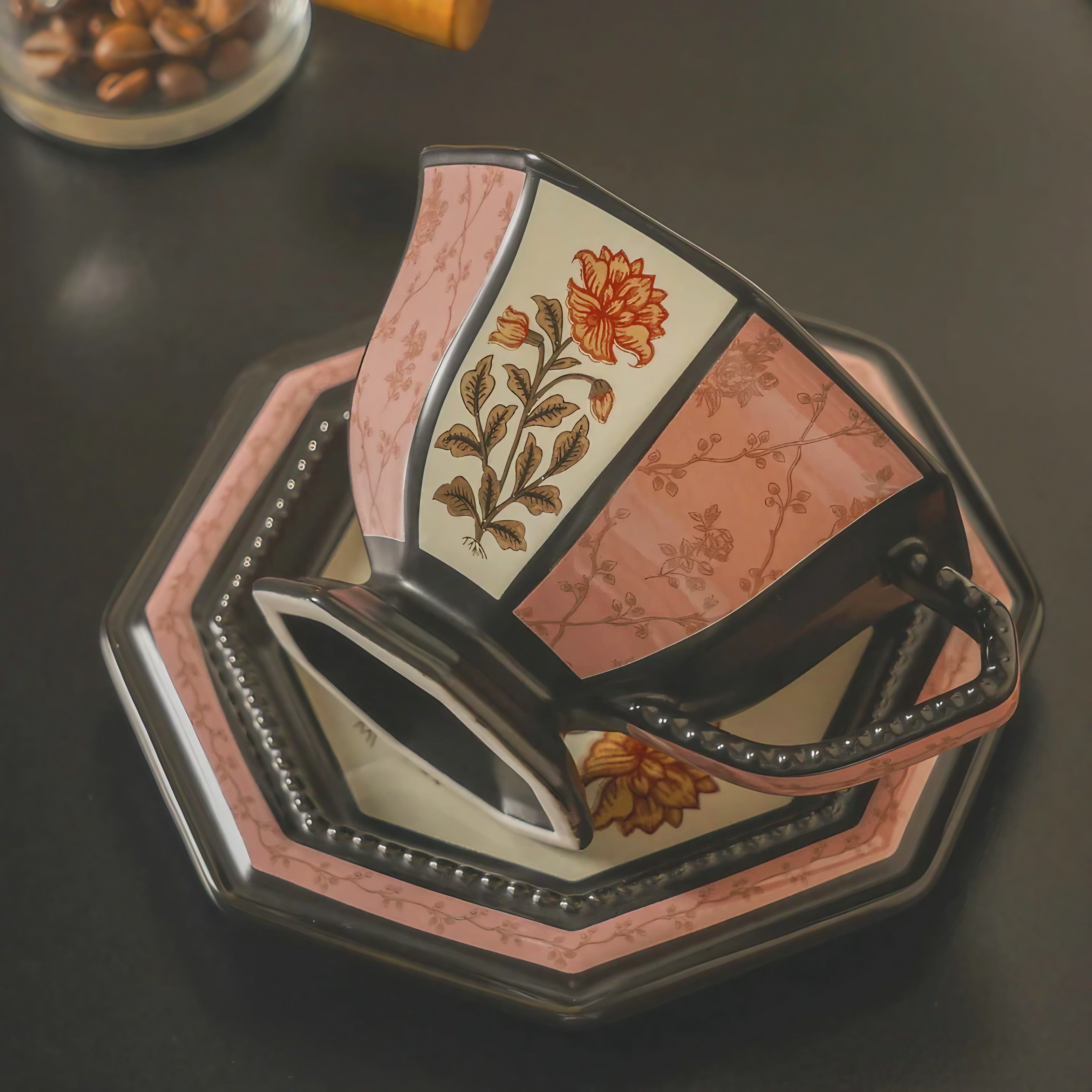 Antique Floral Hexagon Cups