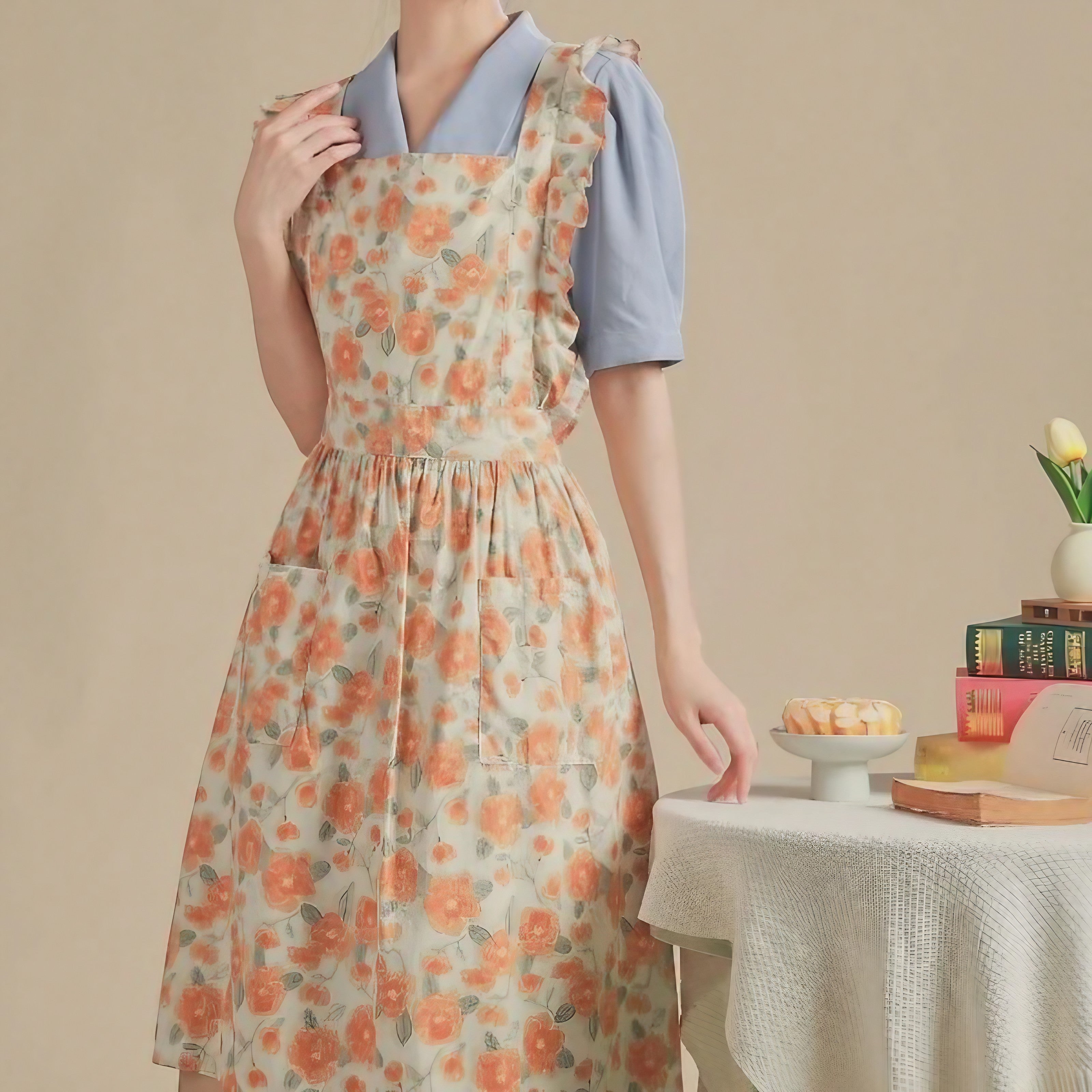 Apricot Garden Ruffle Apron