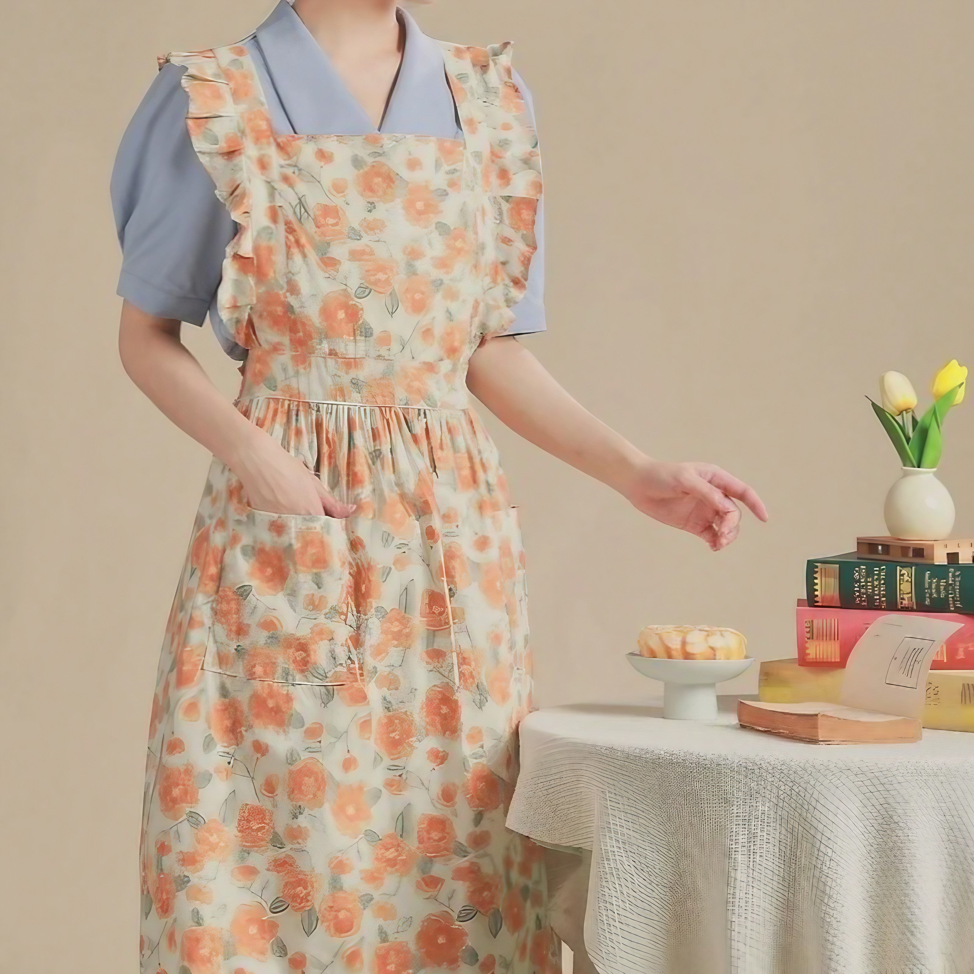 Apricot Garden Ruffle Apron