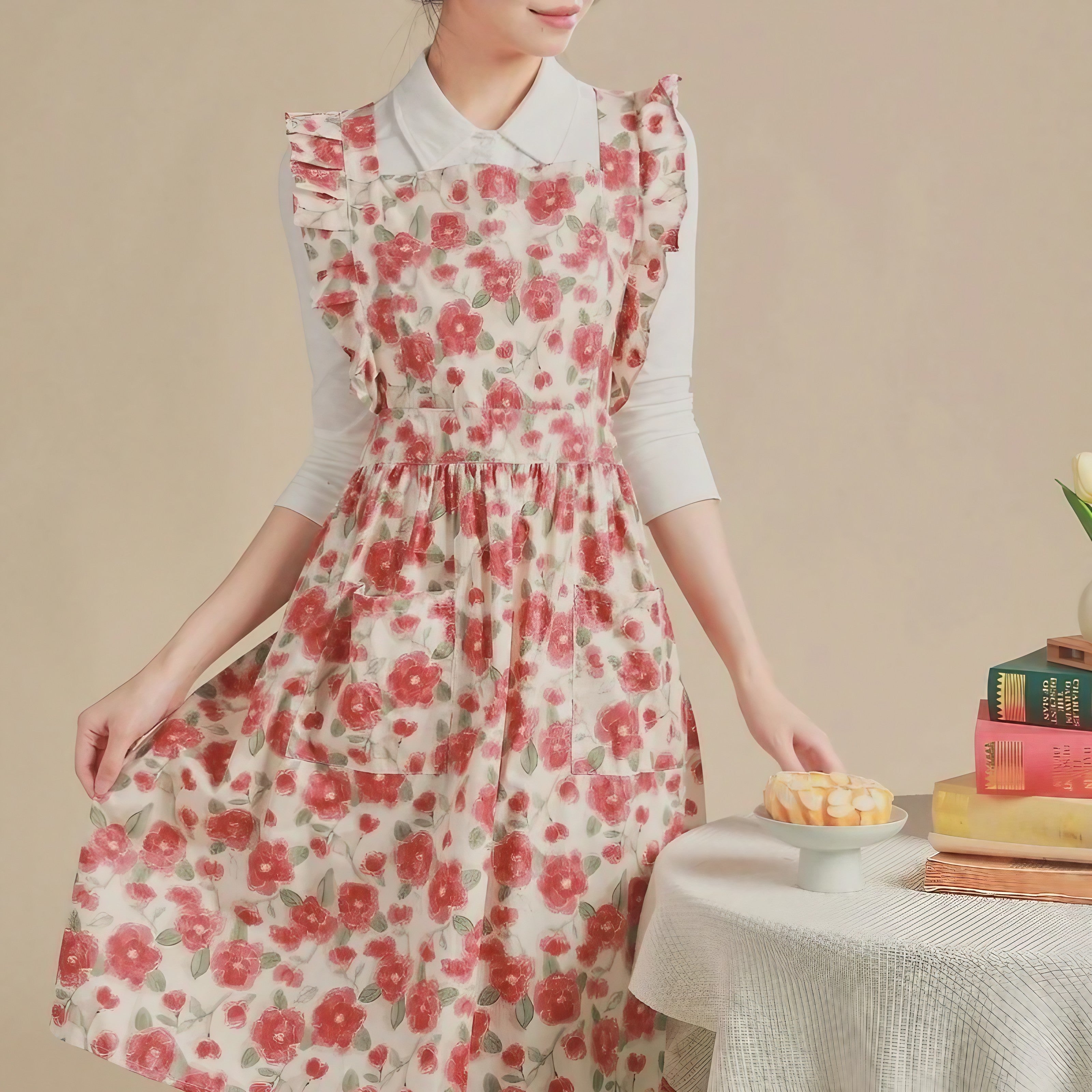 Apricot Garden Ruffle Apron