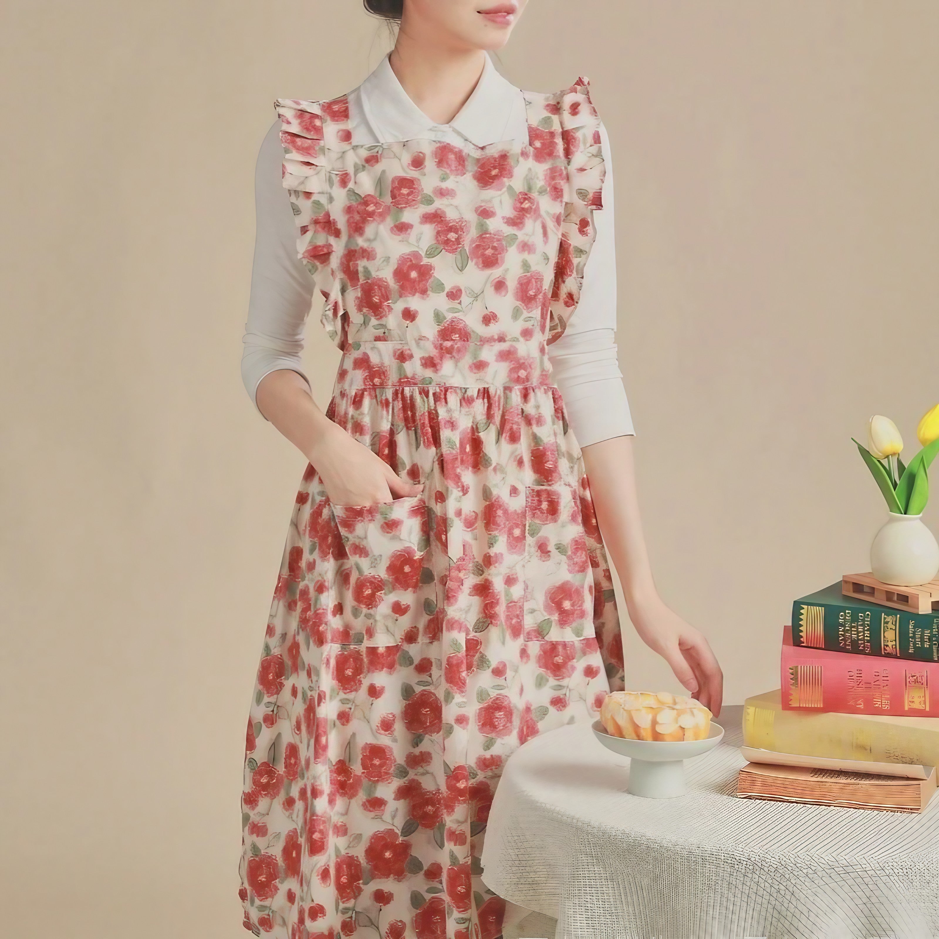Apricot Garden Ruffle Apron