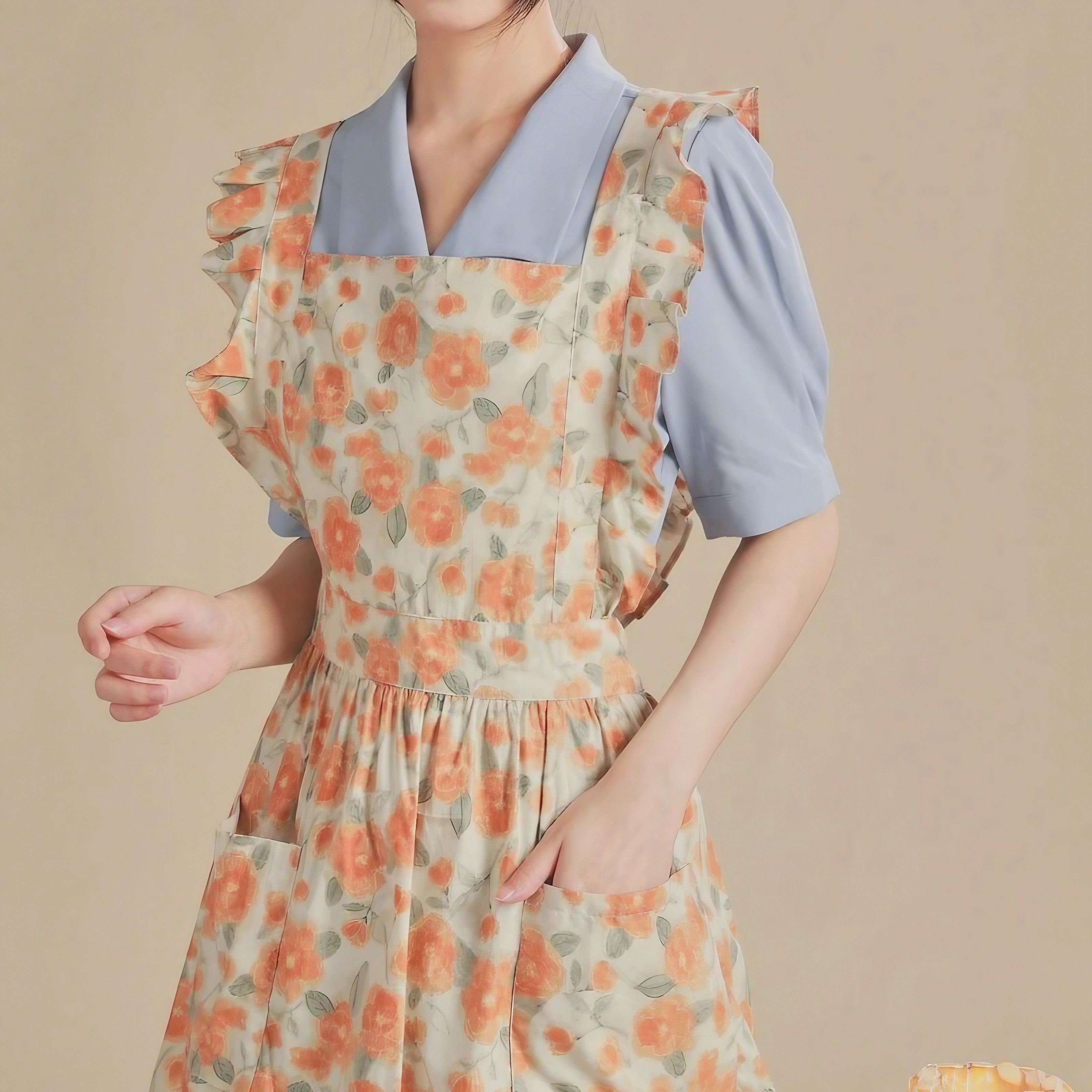 Apricot Garden Ruffle Apron