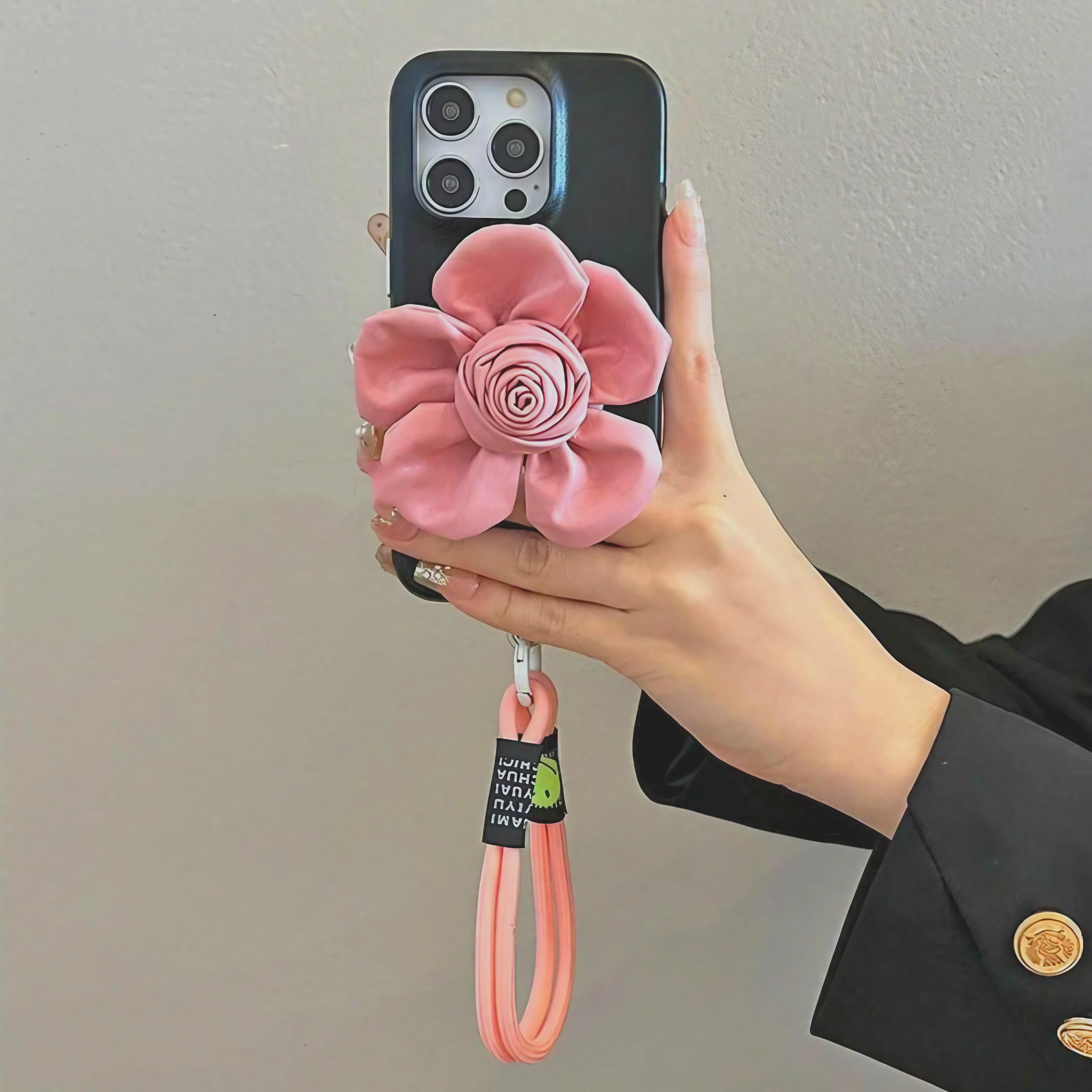 Black Pink Flower Case