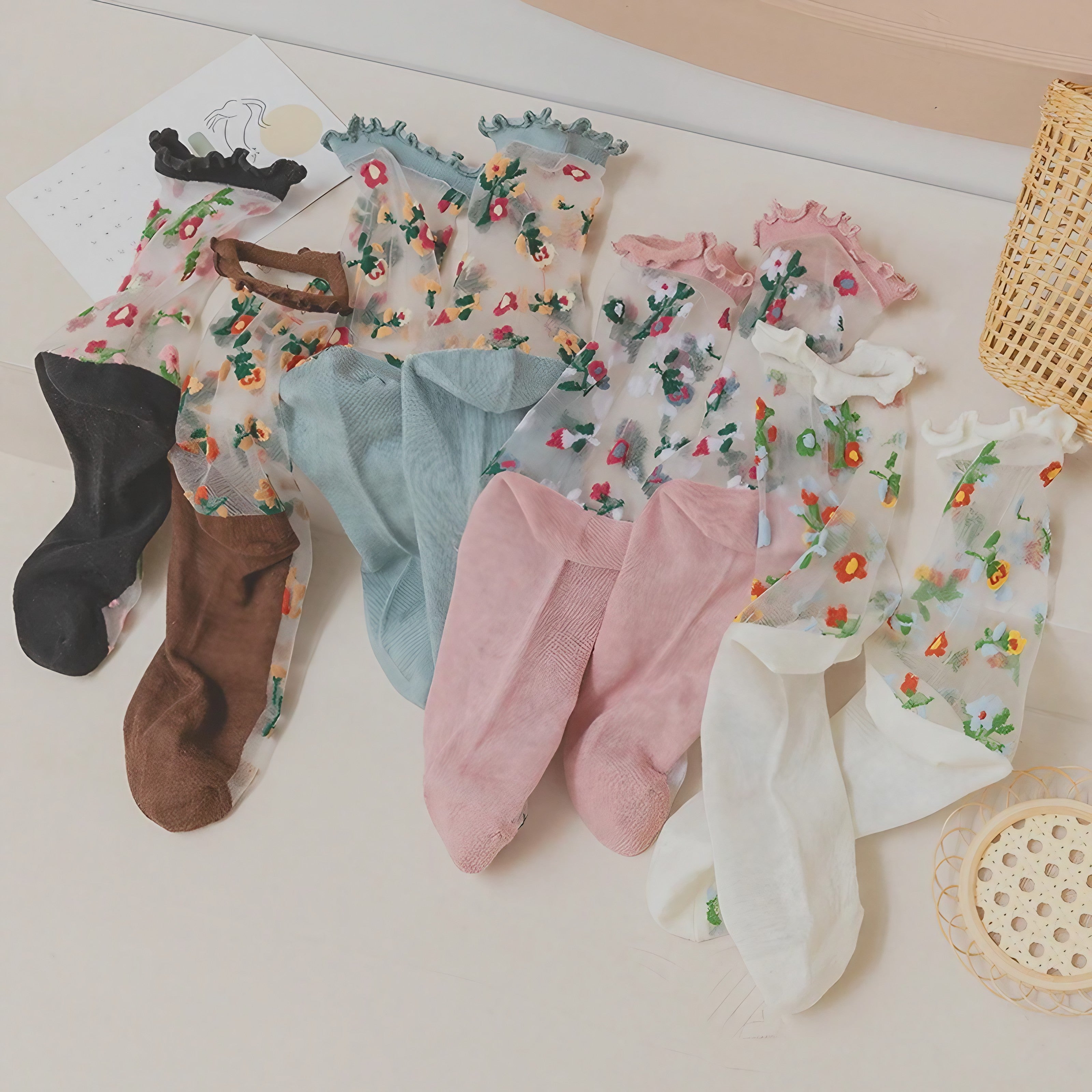 Bloom Veil Embroidered Socks