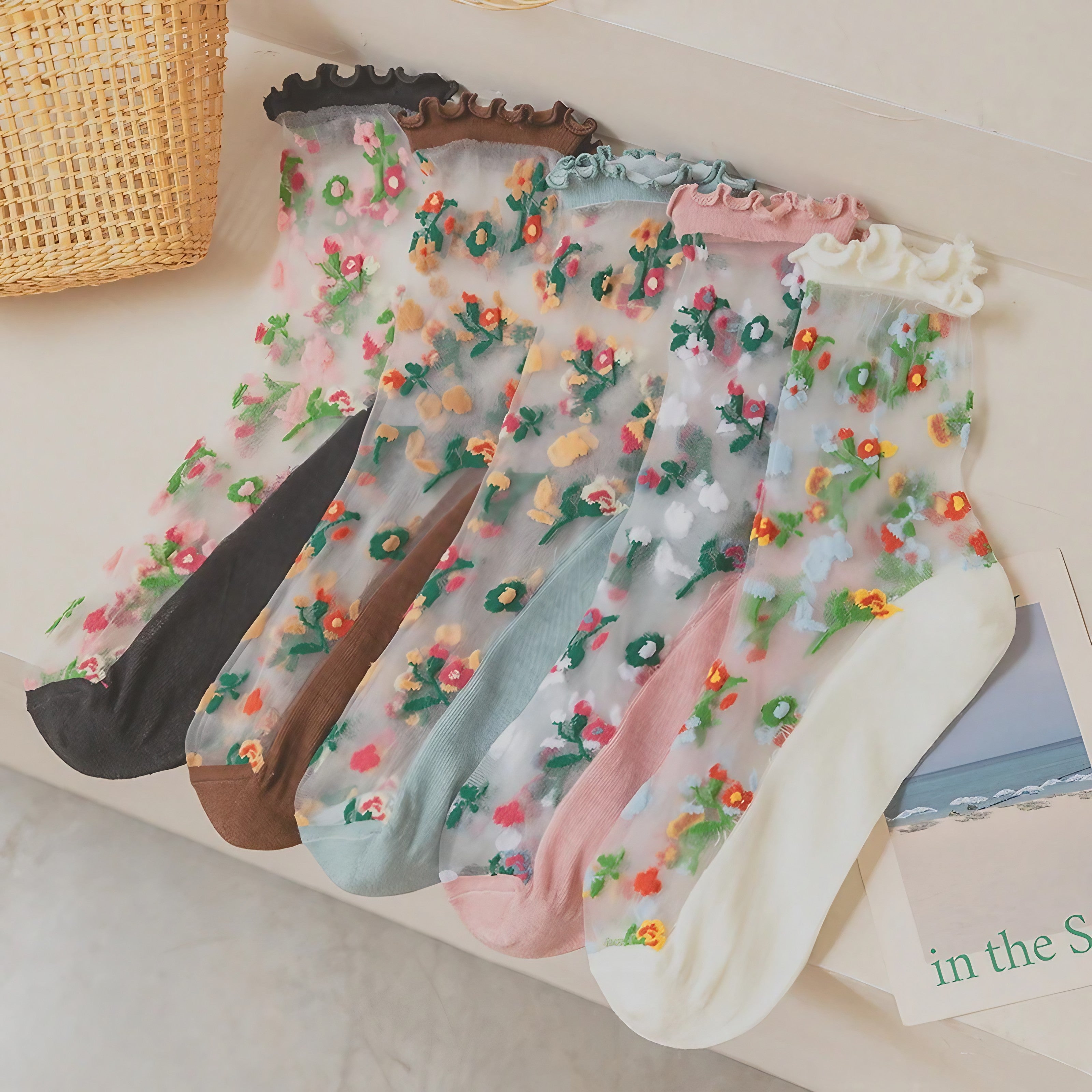 Bloom Veil Embroidered Socks