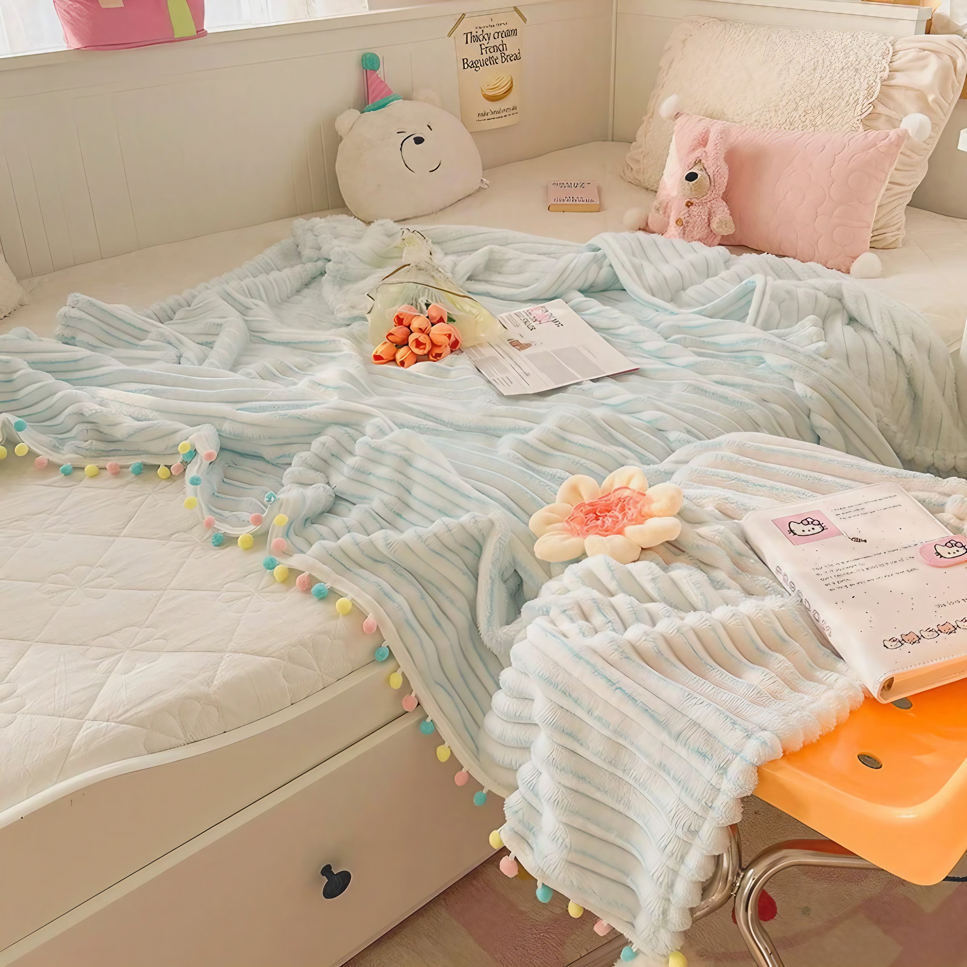 Rainbow Pompom Blankets