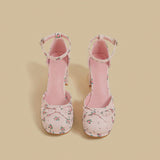 Blush Floral Bow Strap Heels