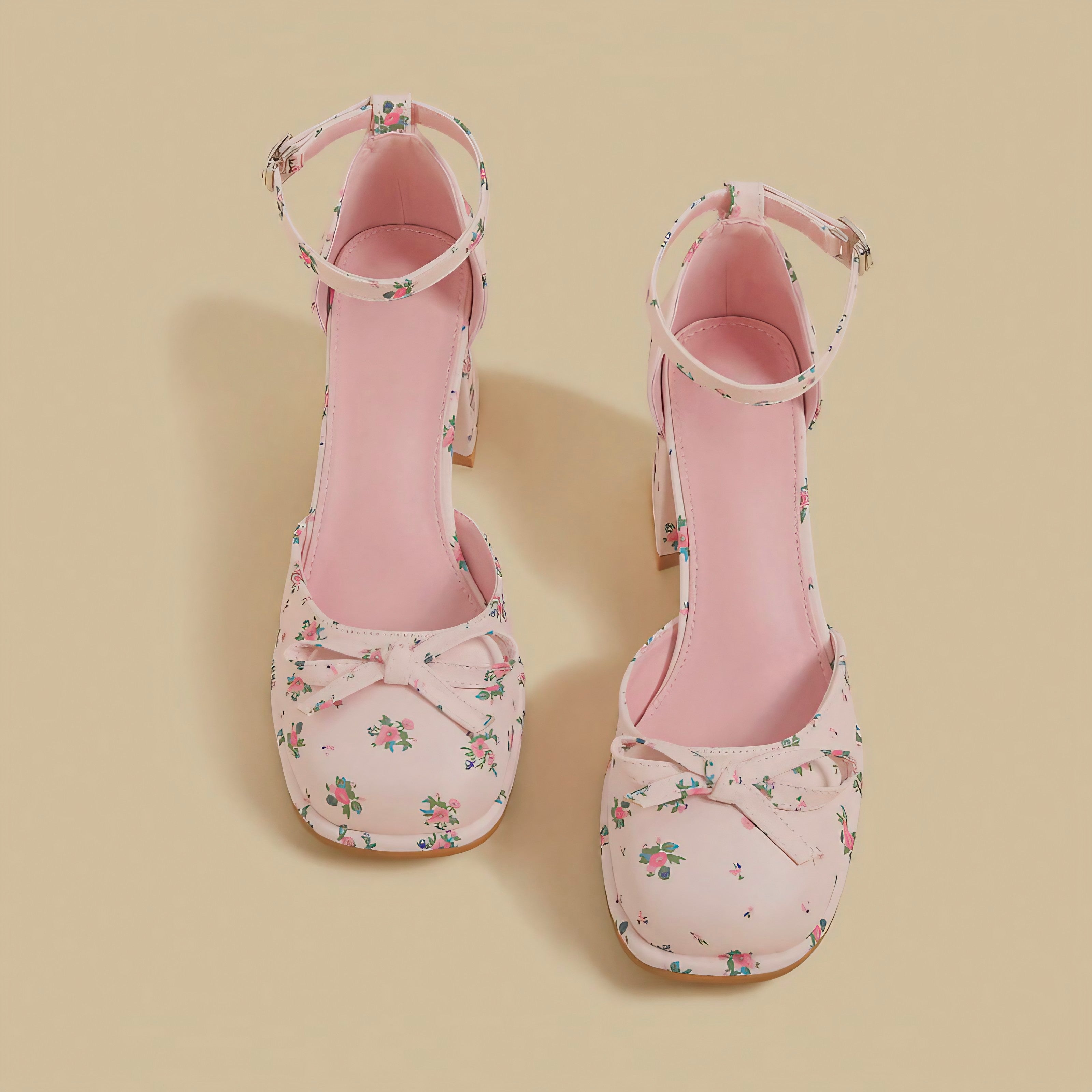 Blush Floral Bow Strap Heels