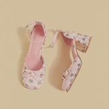 Blush Floral Bow Strap Heels