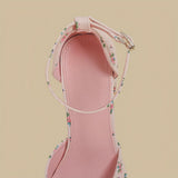 Blush Floral Bow Strap Heels