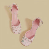 Blush Floral Bow Strap Heels
