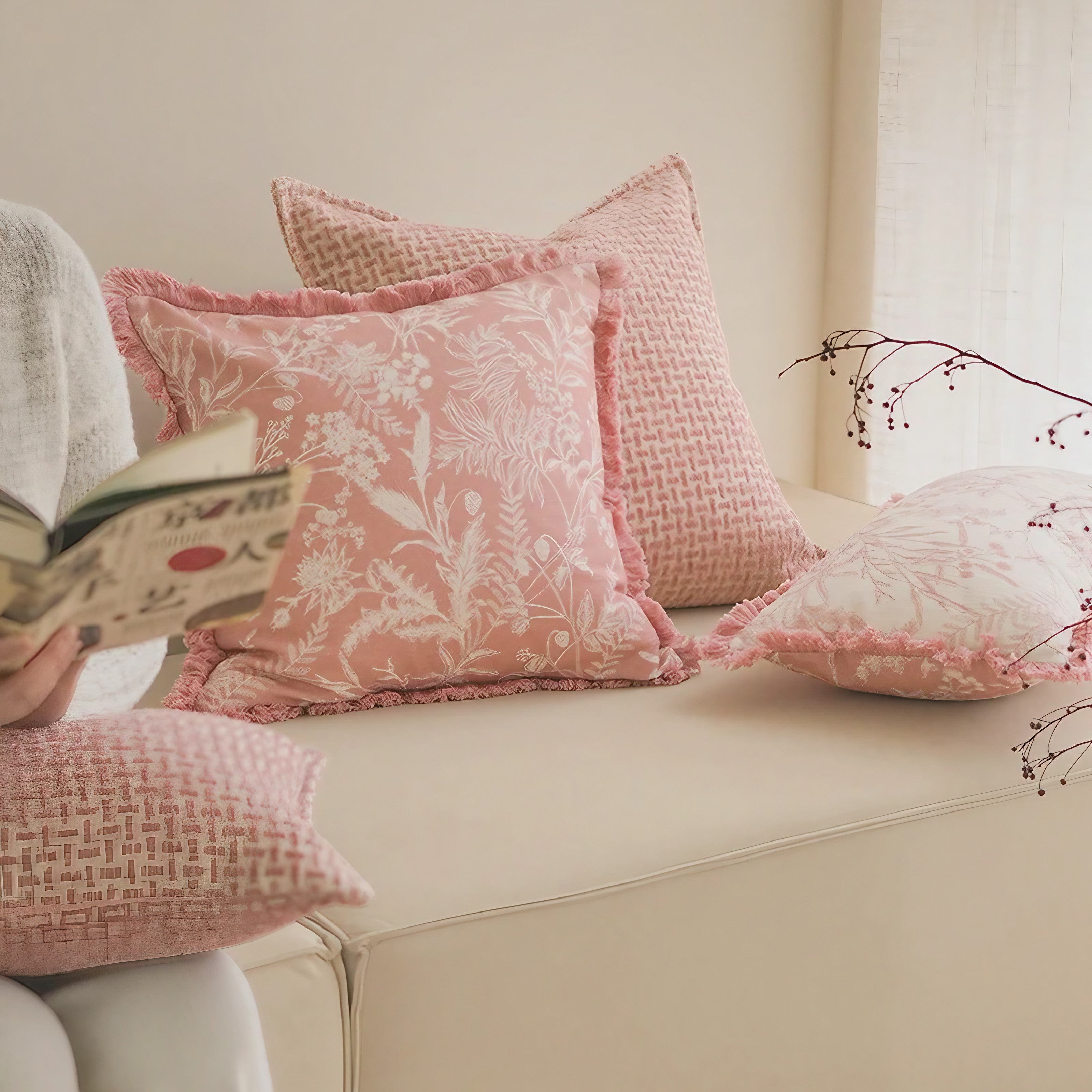 Blush Fringe Cushion Covers