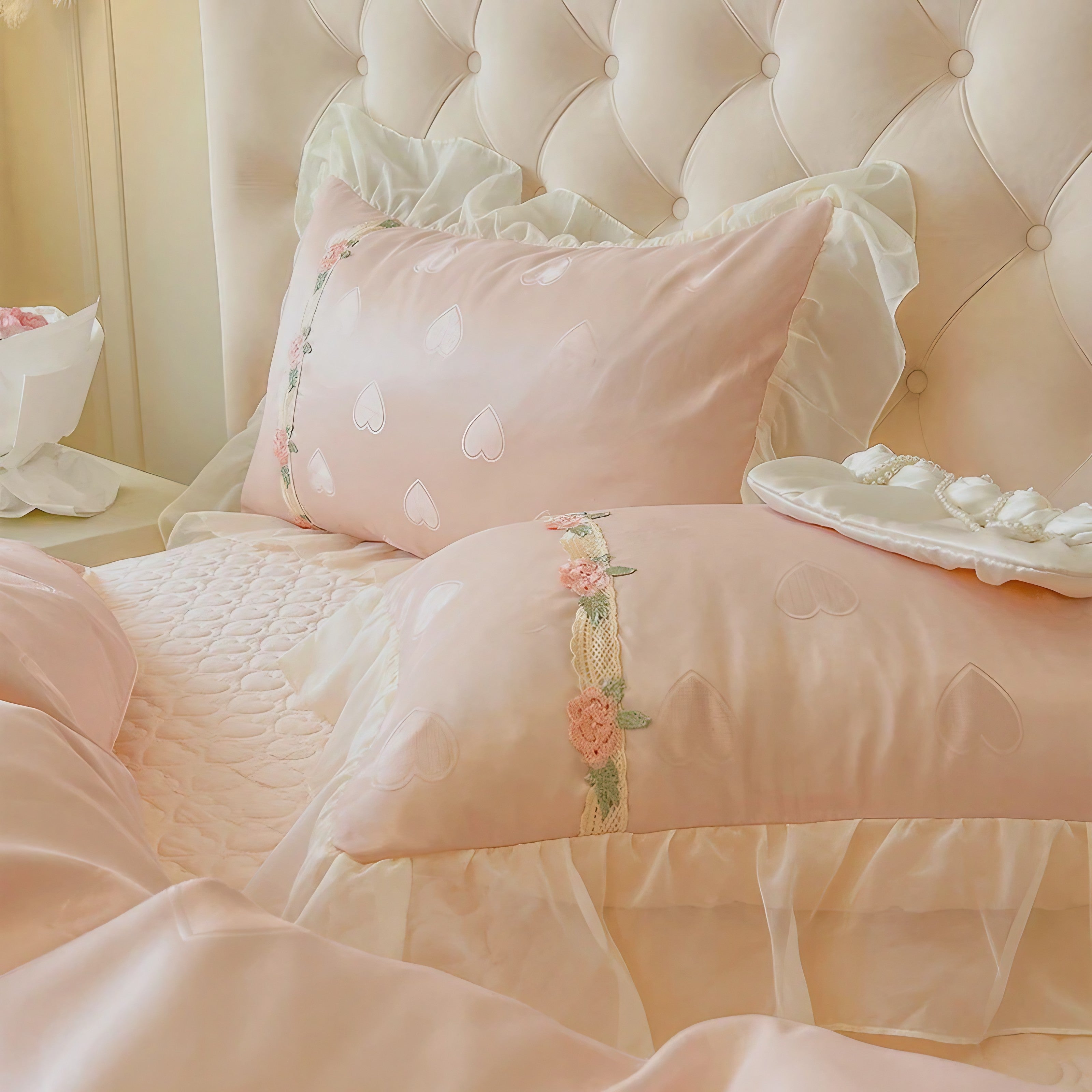 Blush Heart Ruffle Pillowcase
