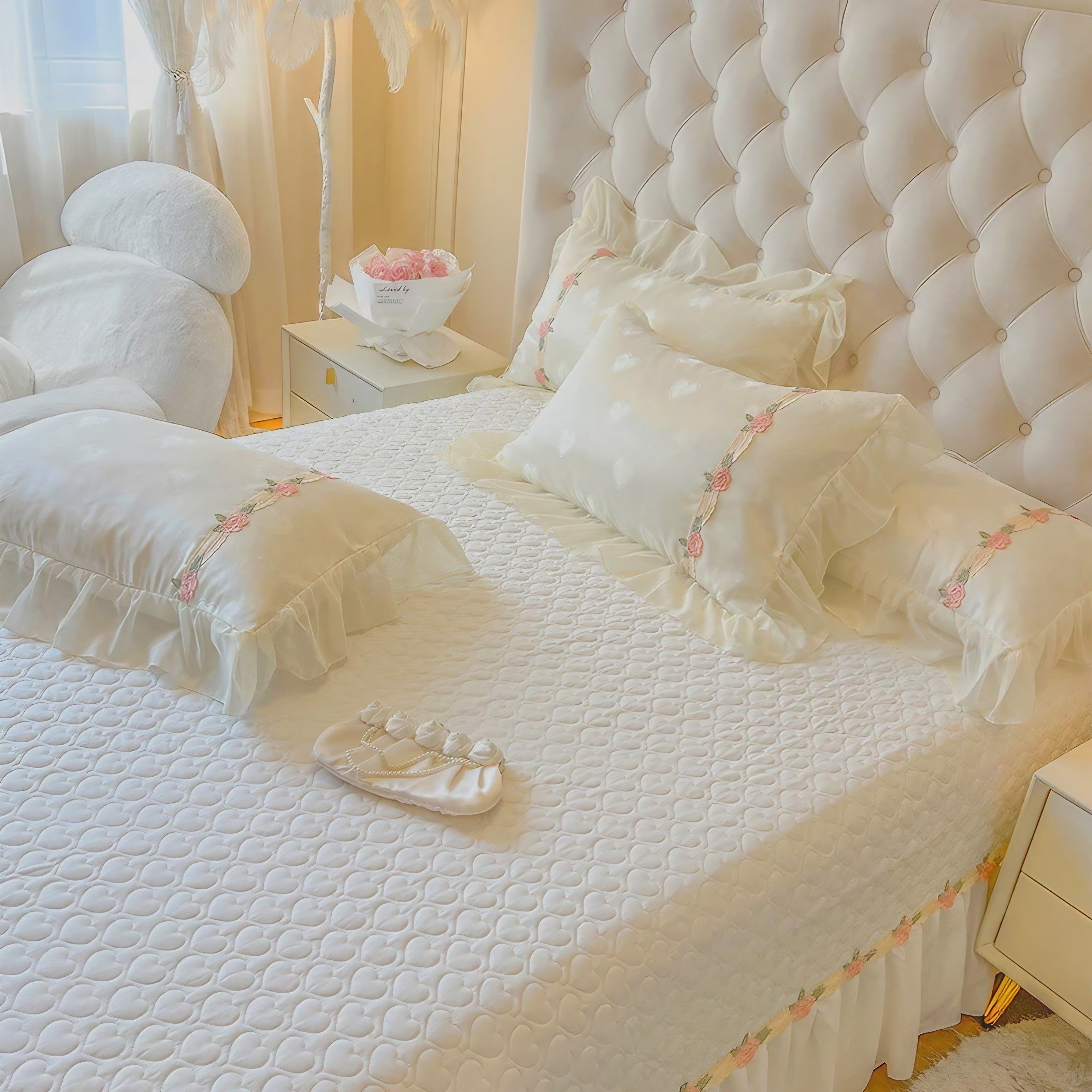 Blush Heart Ruffle Pillowcase
