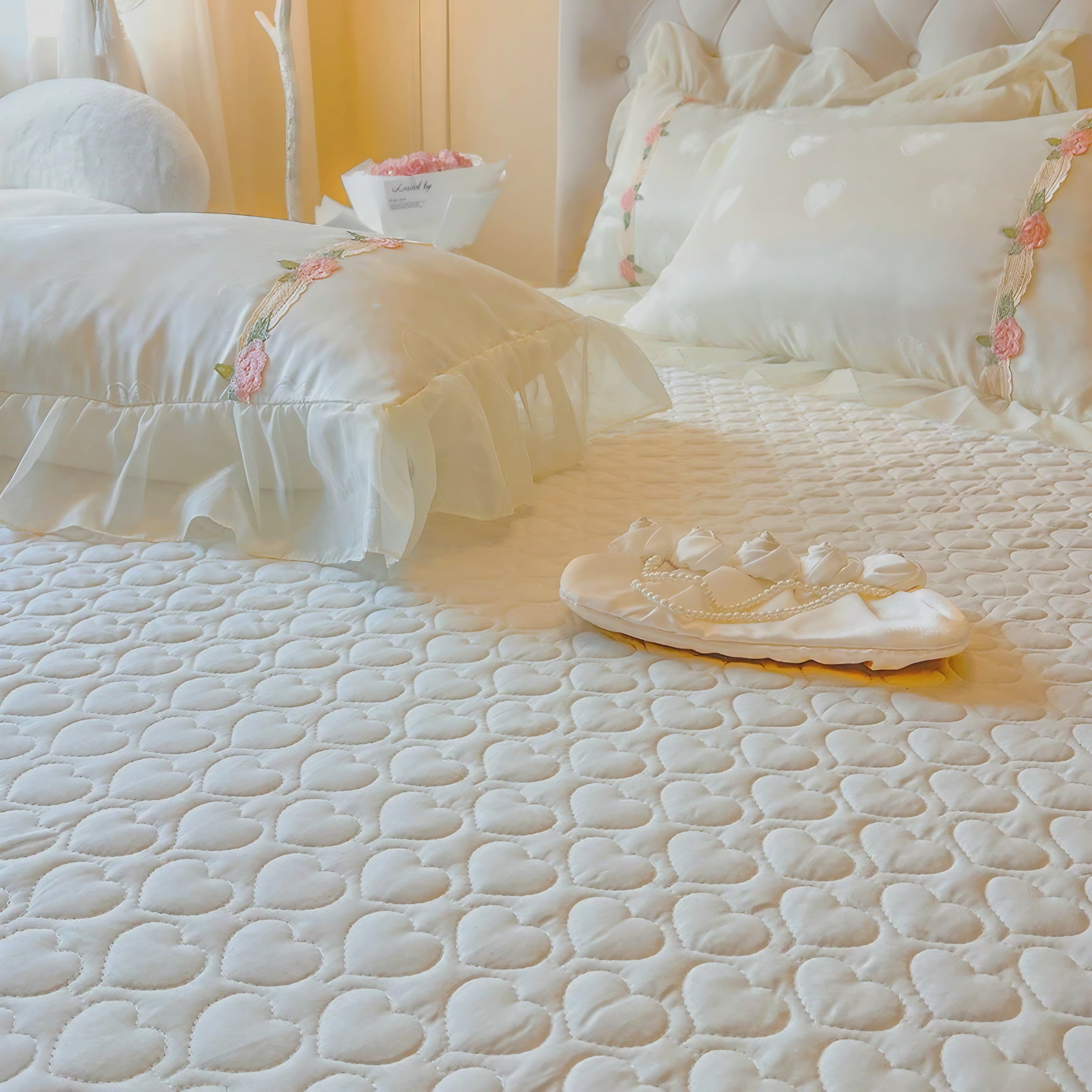 Blush Heart Ruffle Pillowcase