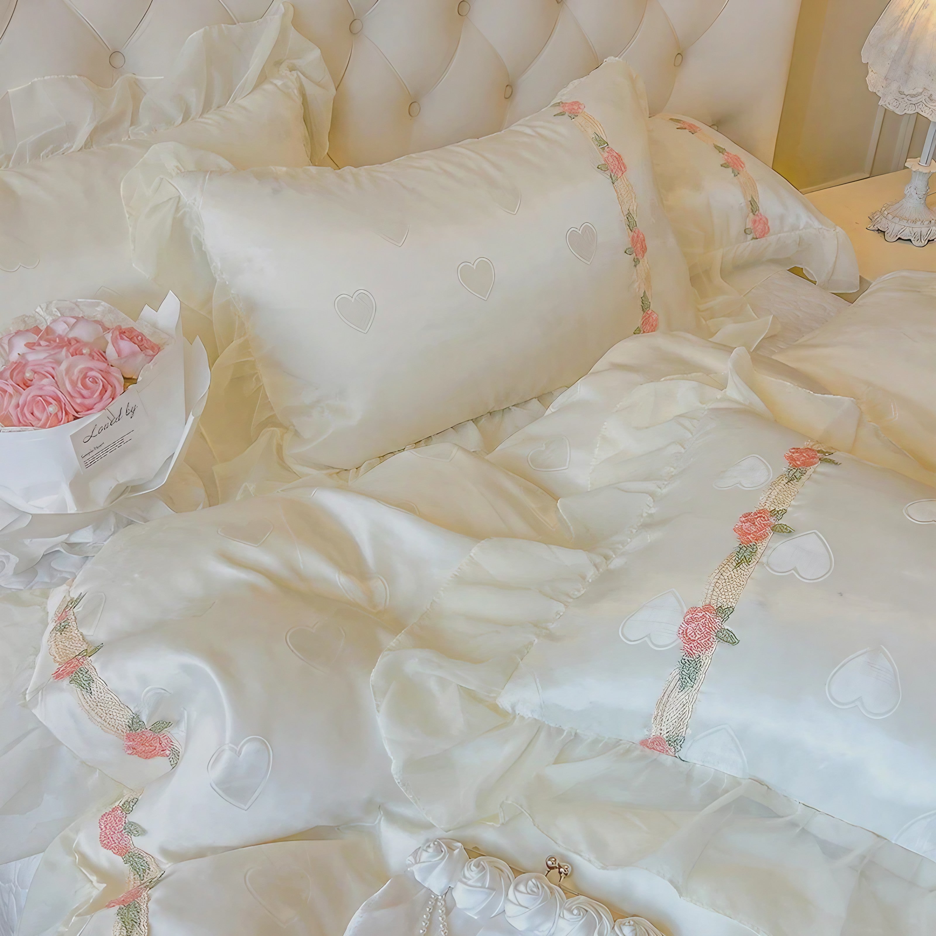 Blush Heart Ruffle Pillowcase
