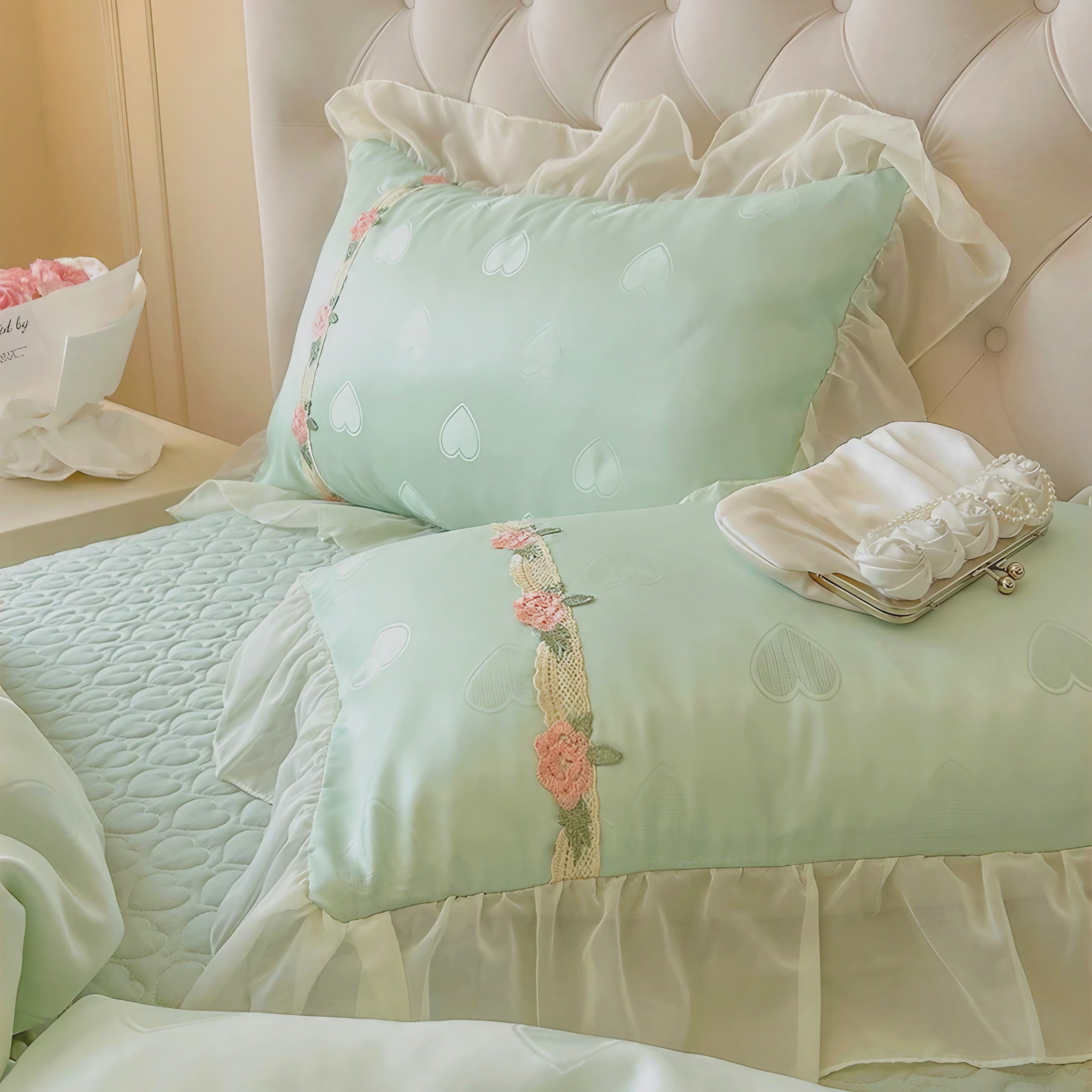Blush Heart Ruffle Pillowcase