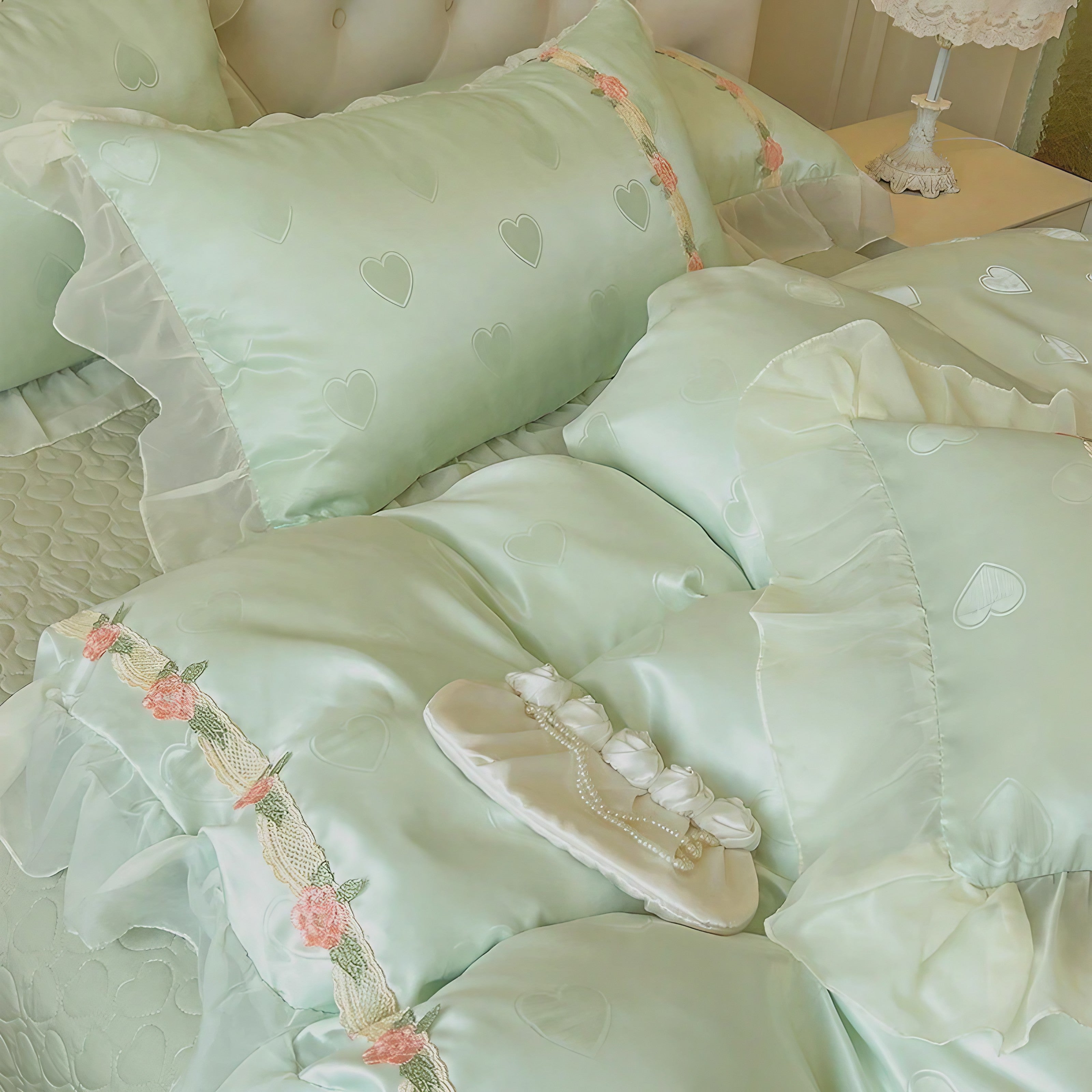 Blush Heart Ruffle Pillowcase