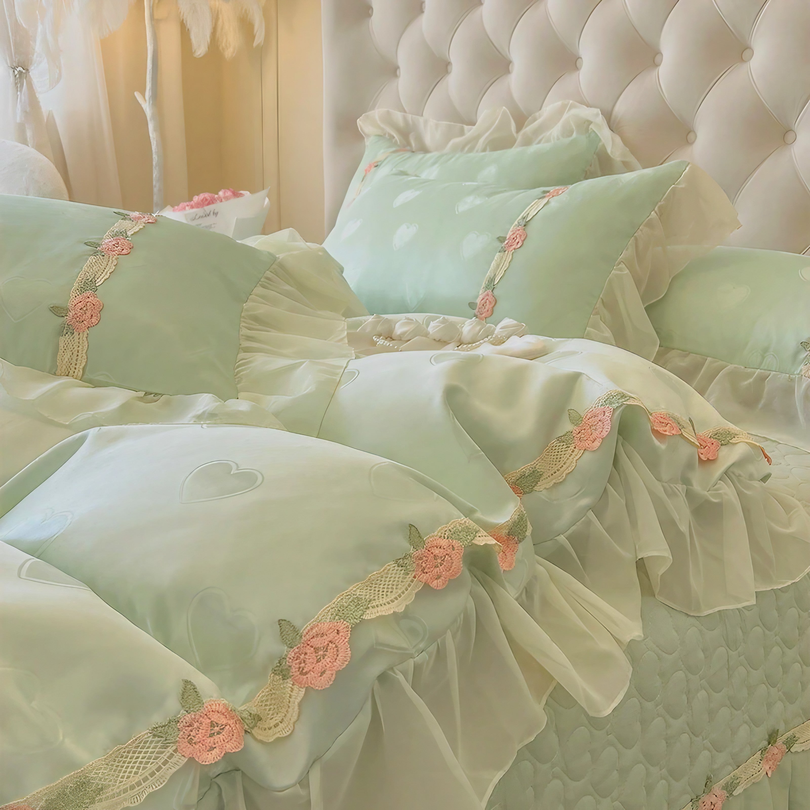 Blush Heart Ruffle Pillowcase