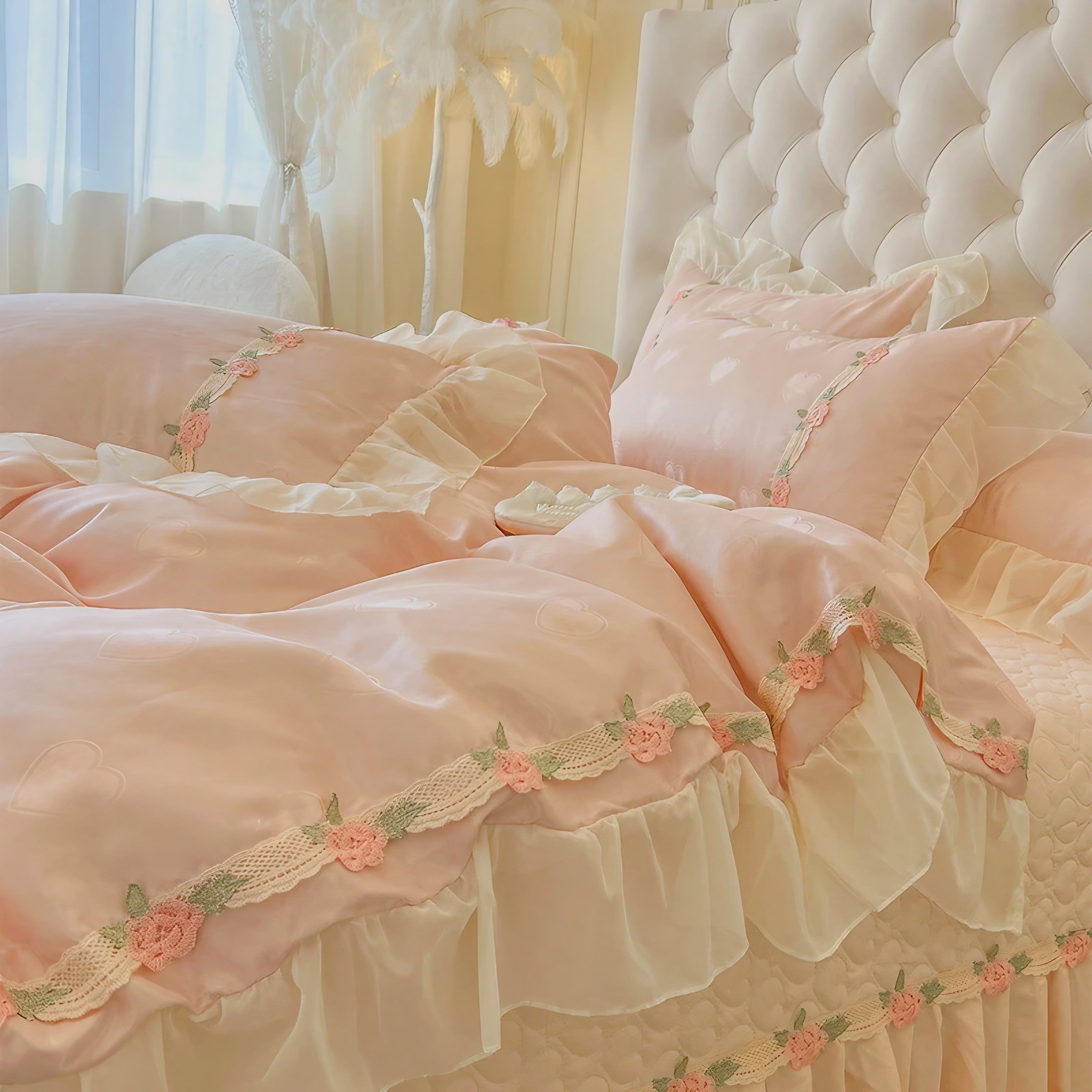 Blush Heart Ruffle Pillowcase