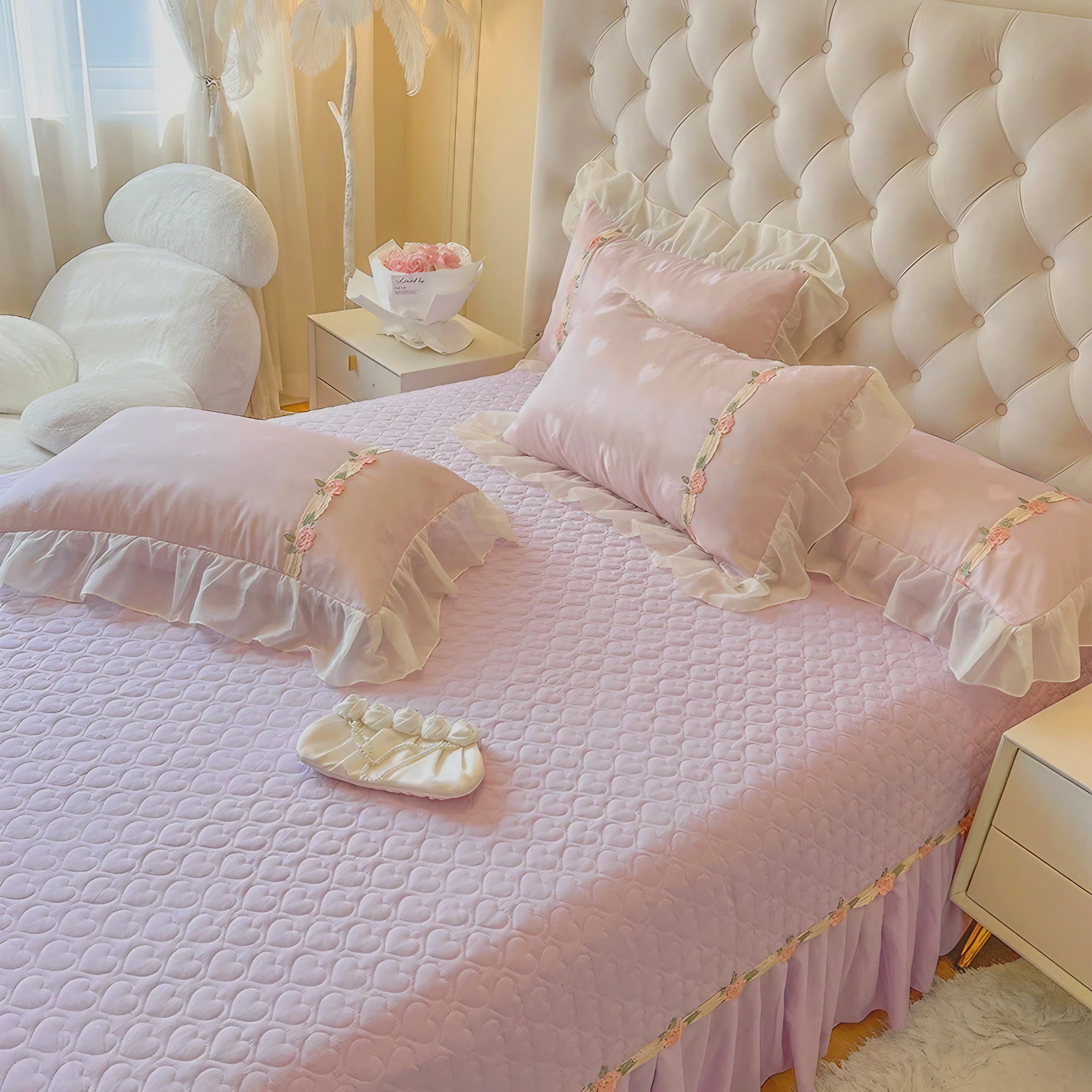 Blush Heart Ruffle Pillowcase