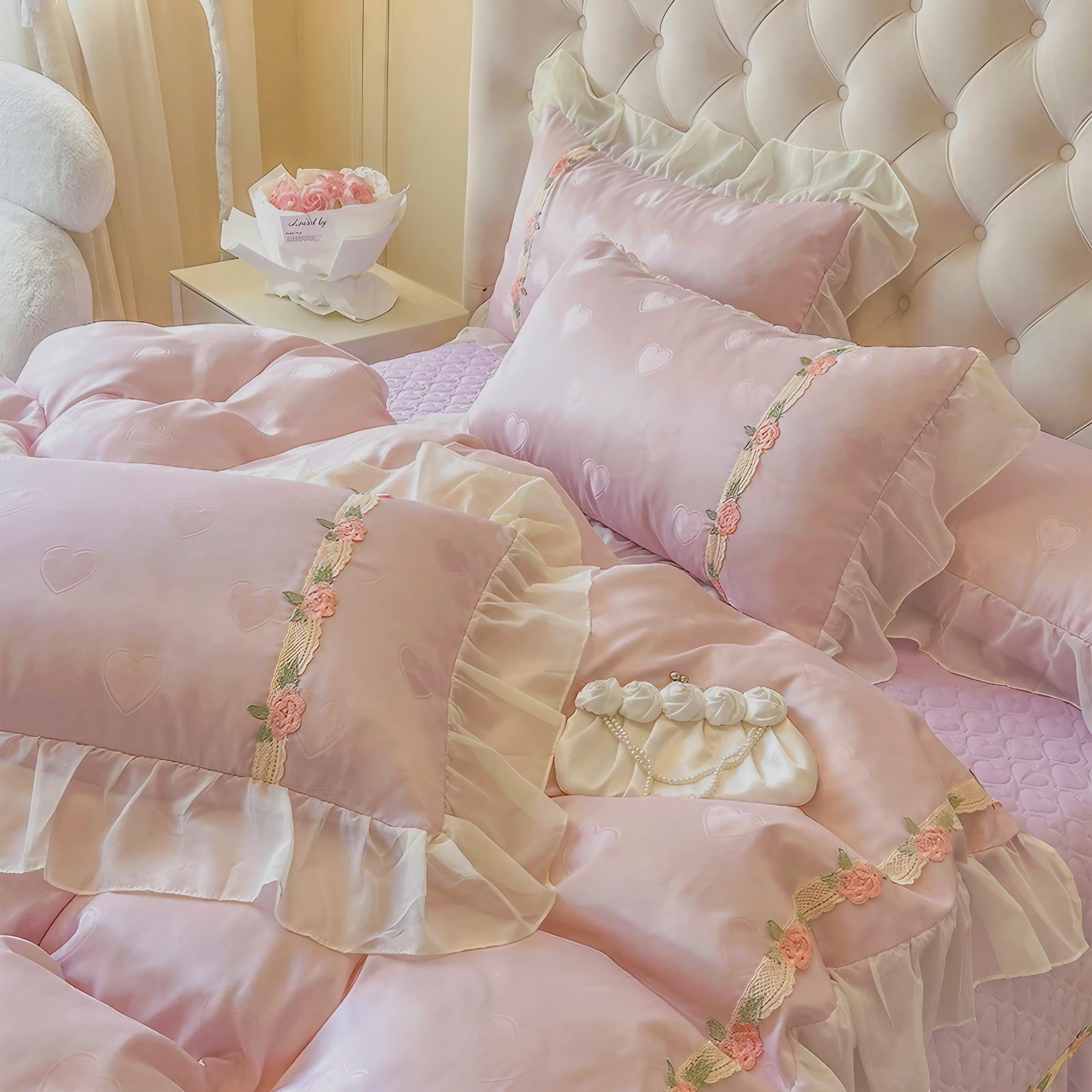 Blush Heart Ruffle Pillowcase