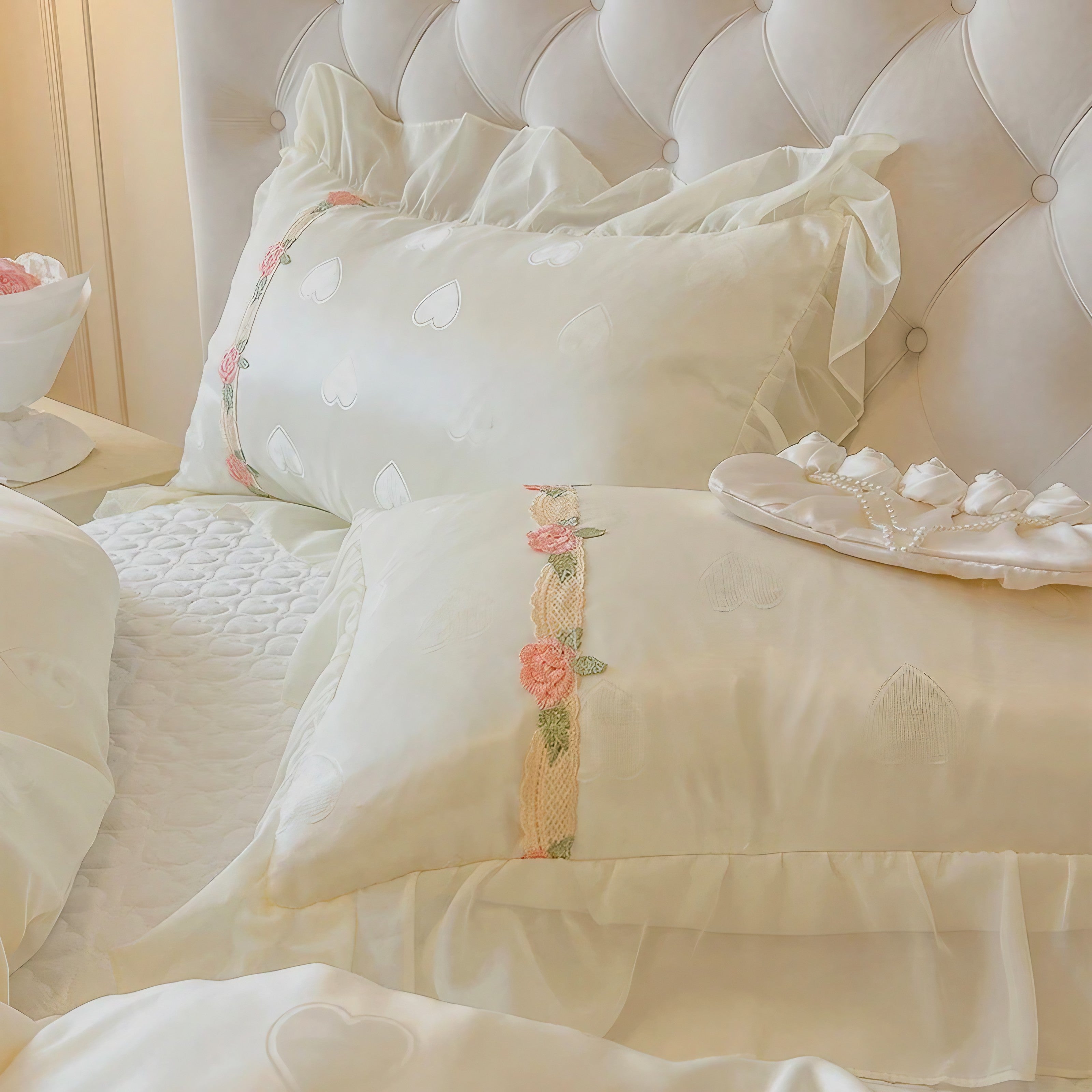 Blush Heart Ruffle Pillowcase