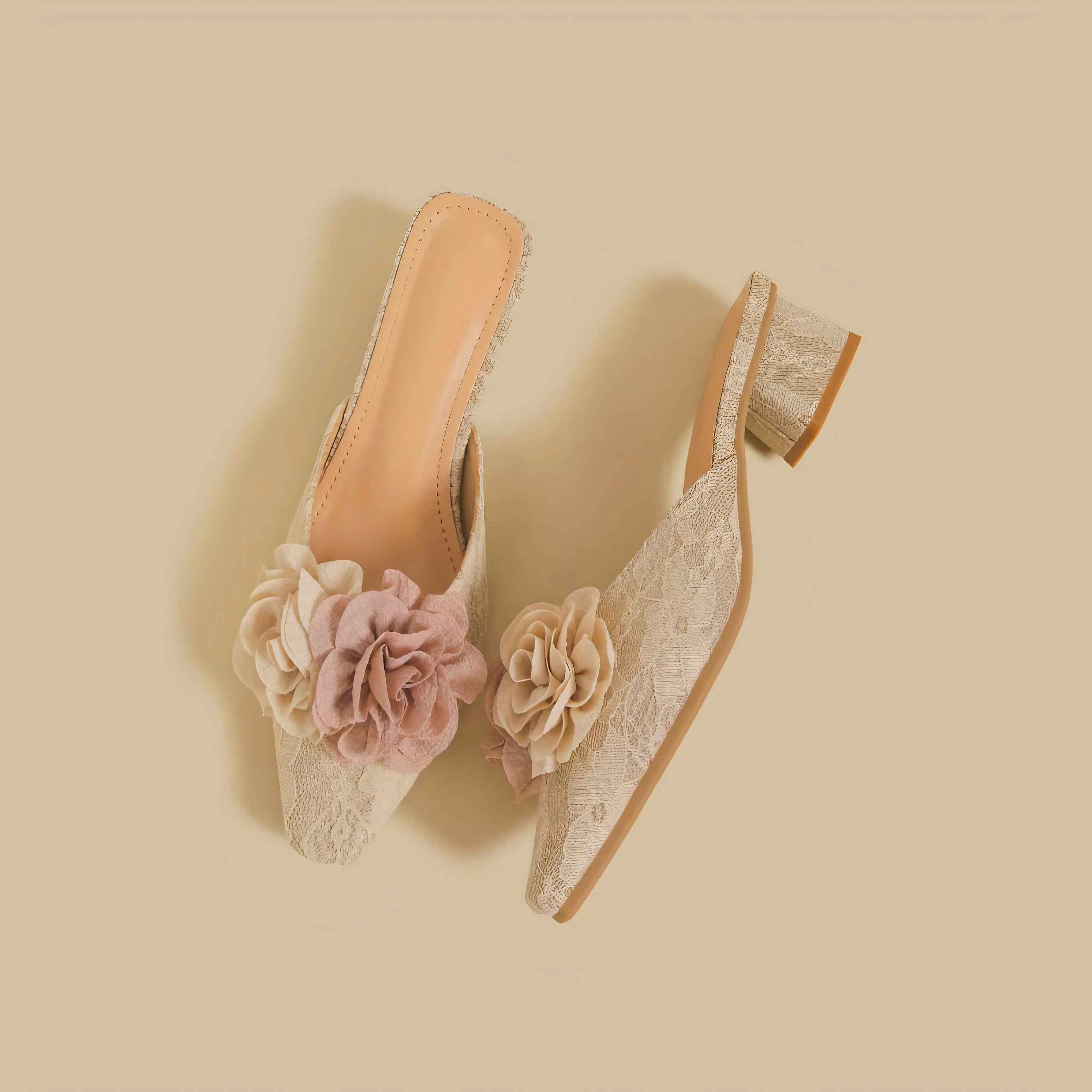 Blush Petal Lace Mules