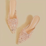 Blush Sparkle Veil Mules