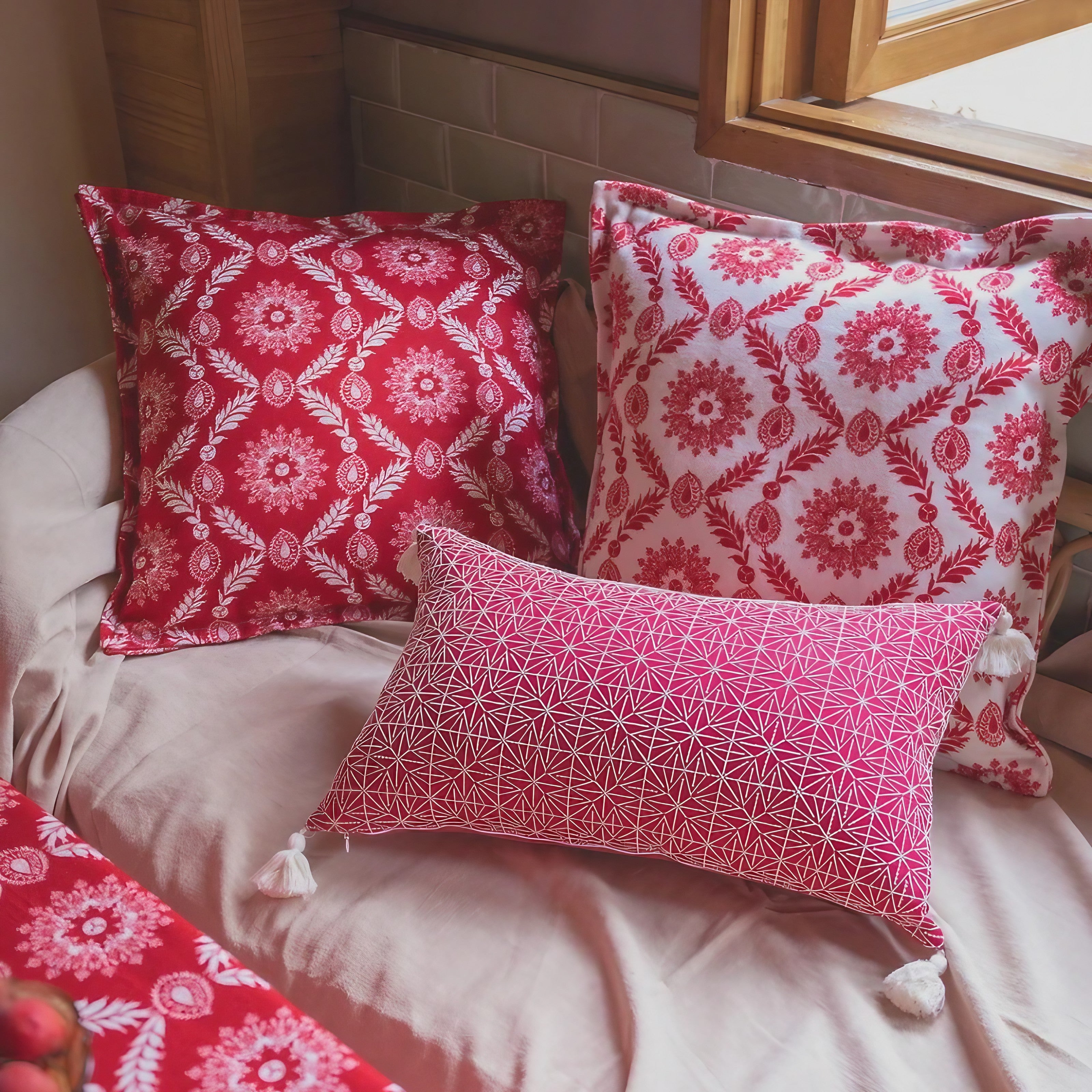 Bohemian Red Pattern Cushion Covers
