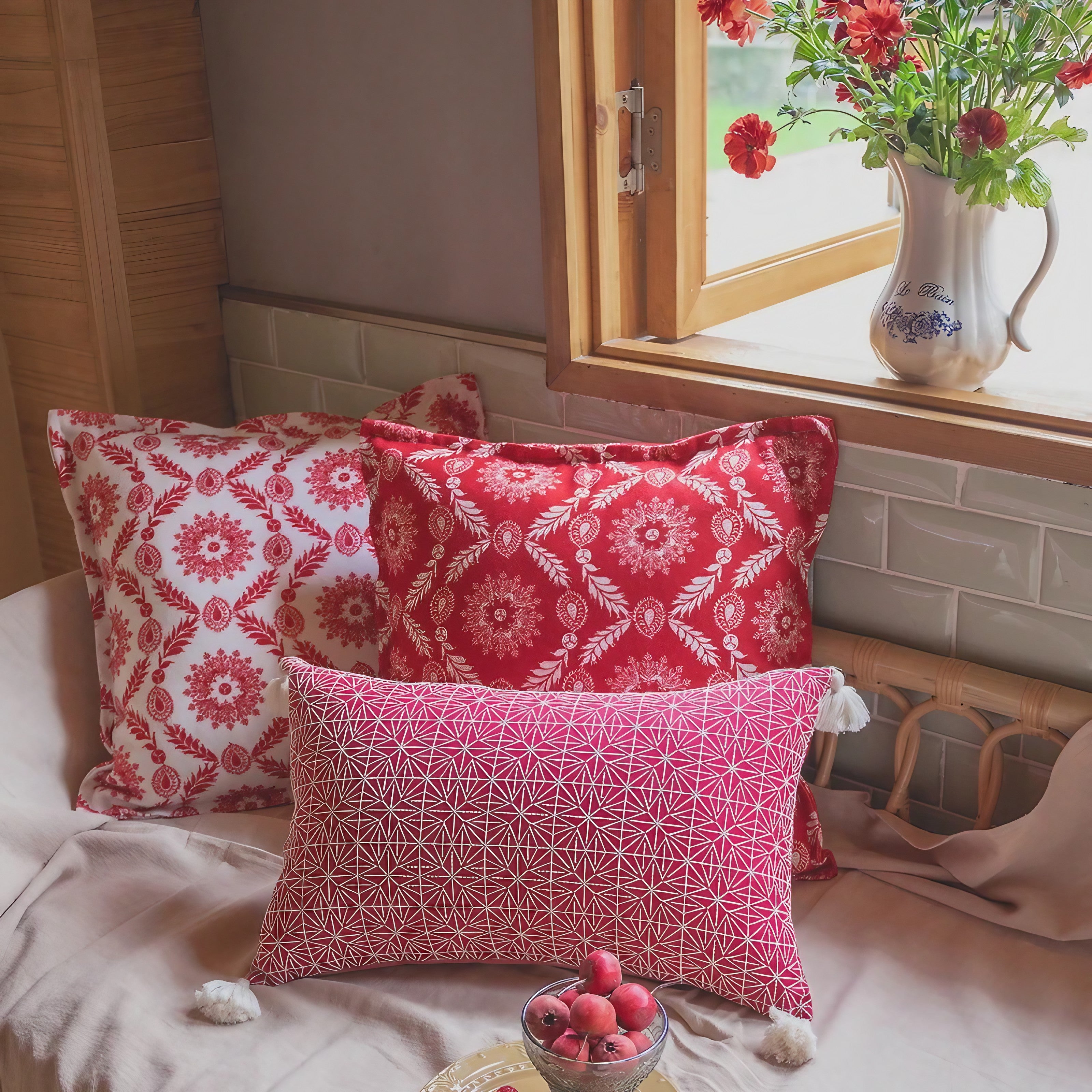 Bohemian Red Pattern Cushion Covers