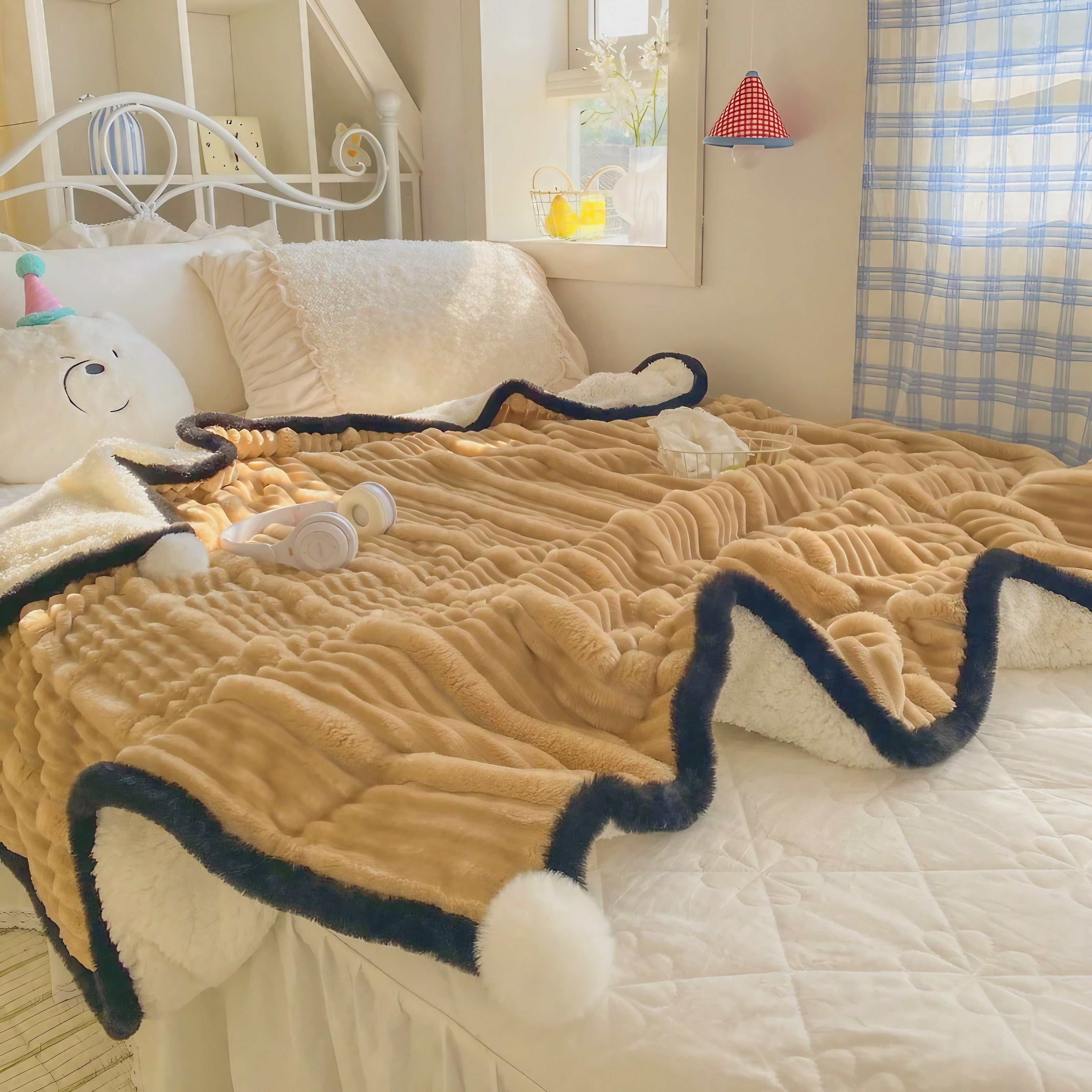 Fluffy Marble Pom Blankets