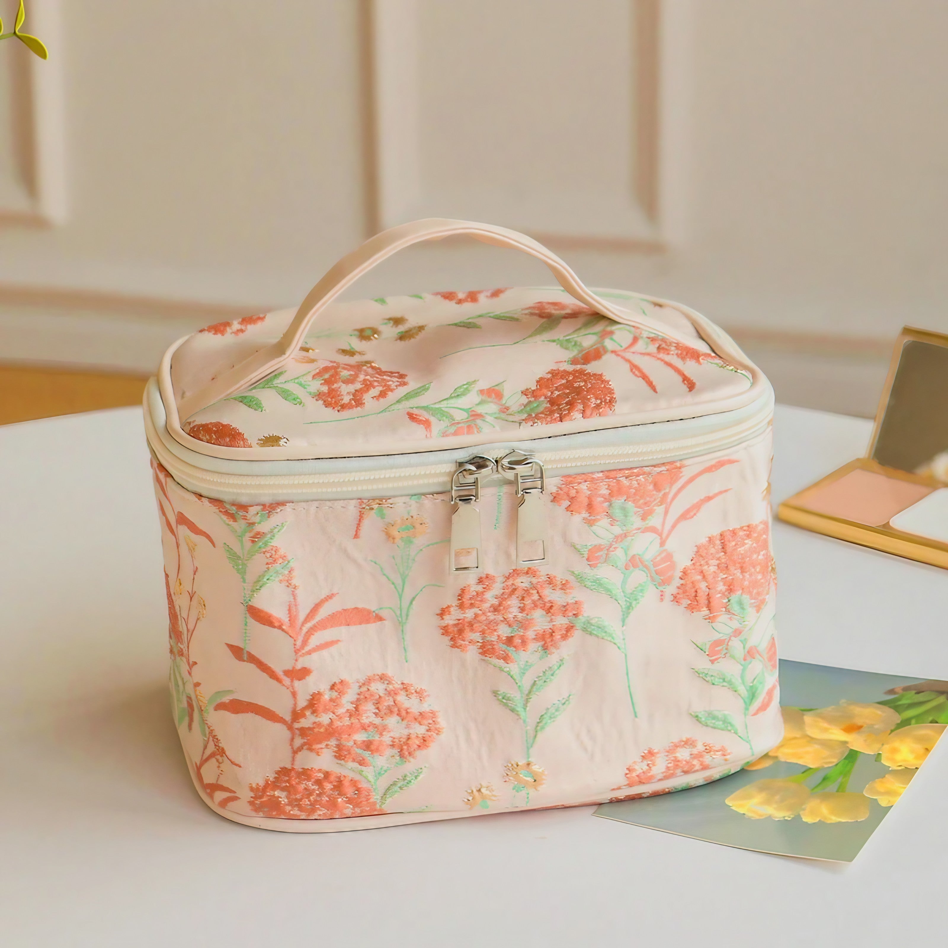 Coral Bloom Cosmetic Bag