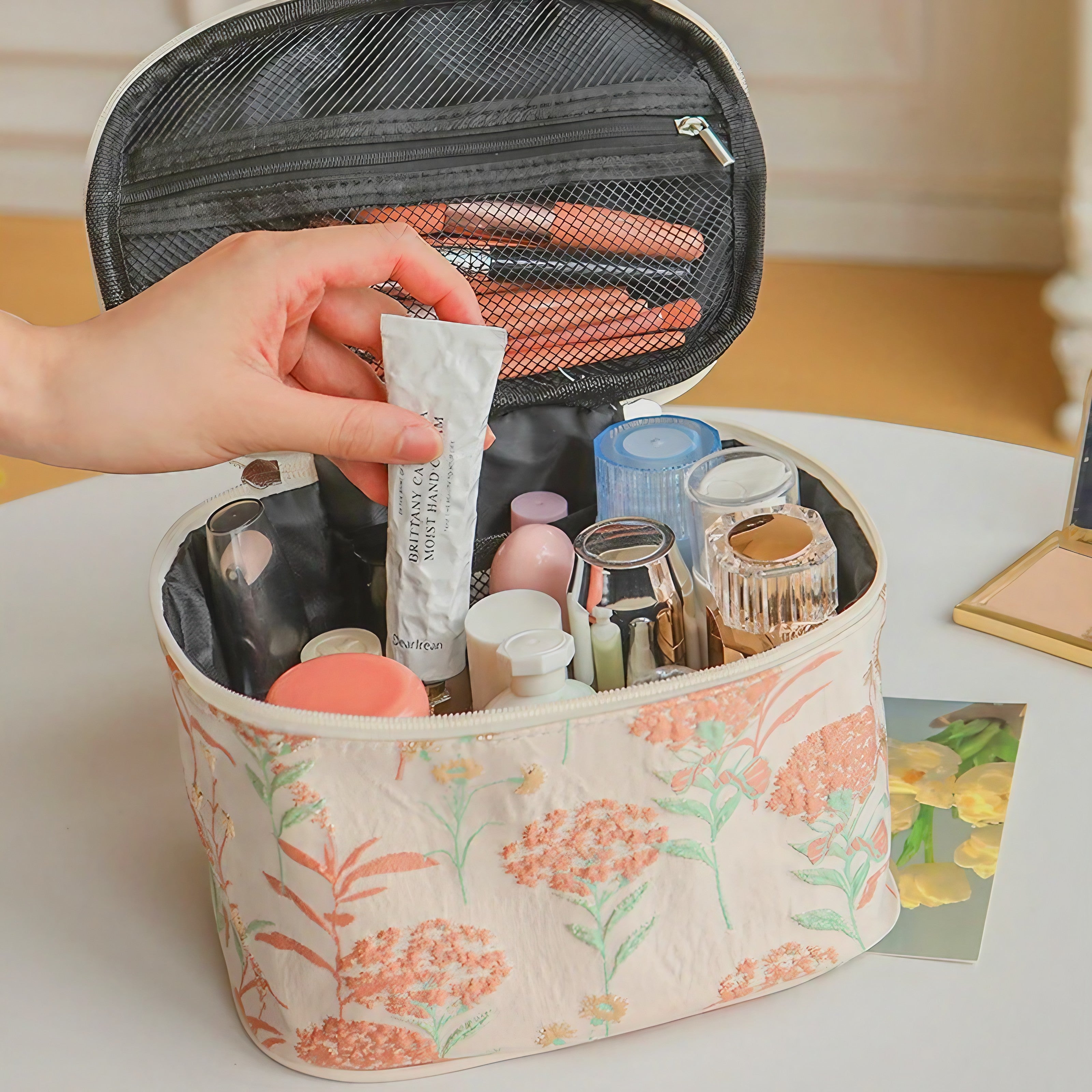 Coral Bloom Cosmetic Bag