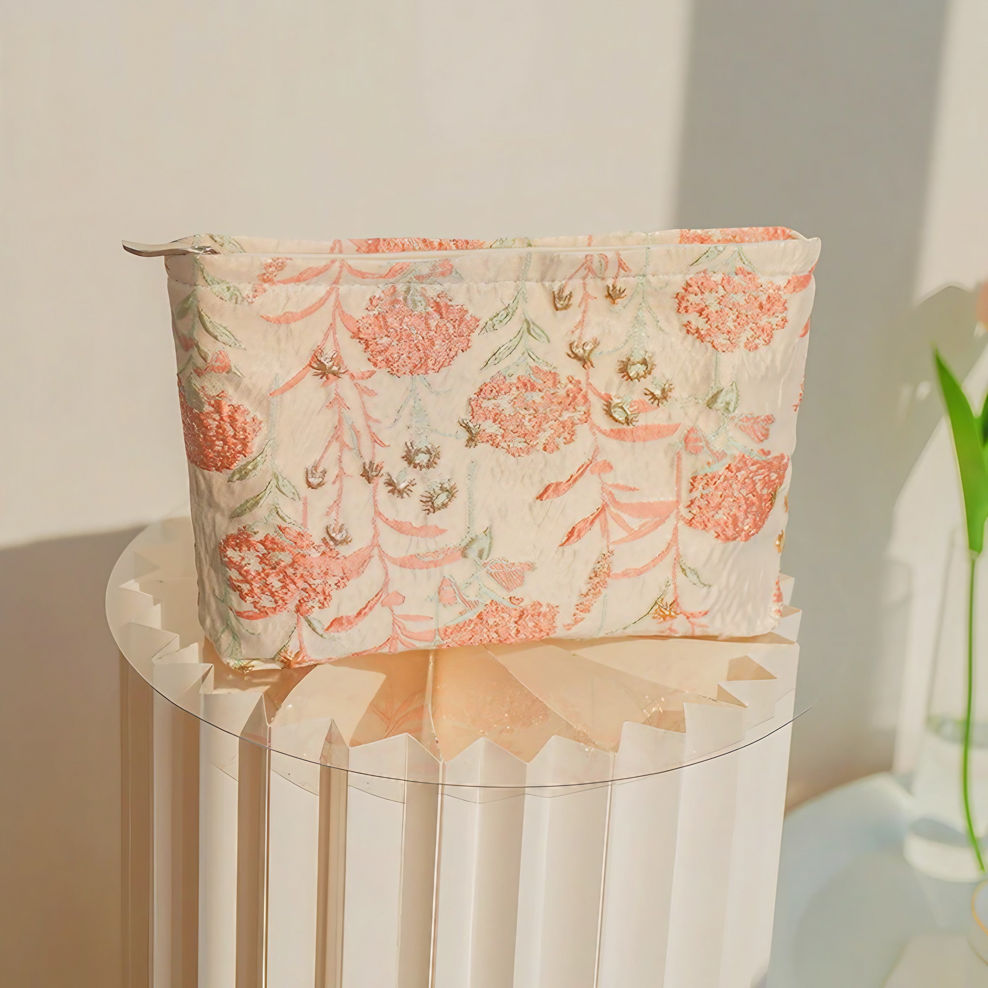 Coral Bloom Quilted Pouch