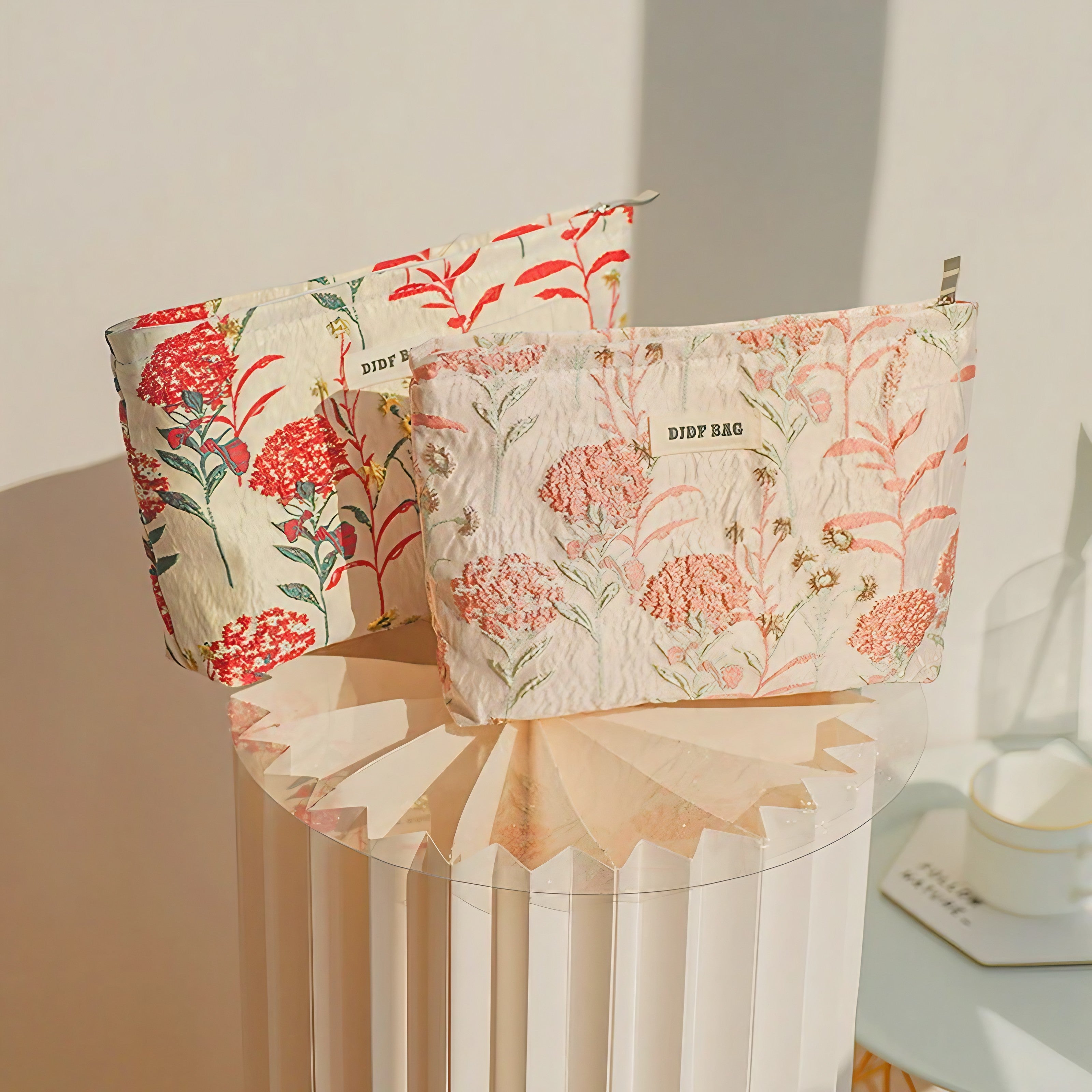 Coral Bloom Quilted Pouch