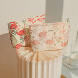 Coral Bloom Quilted Pouch