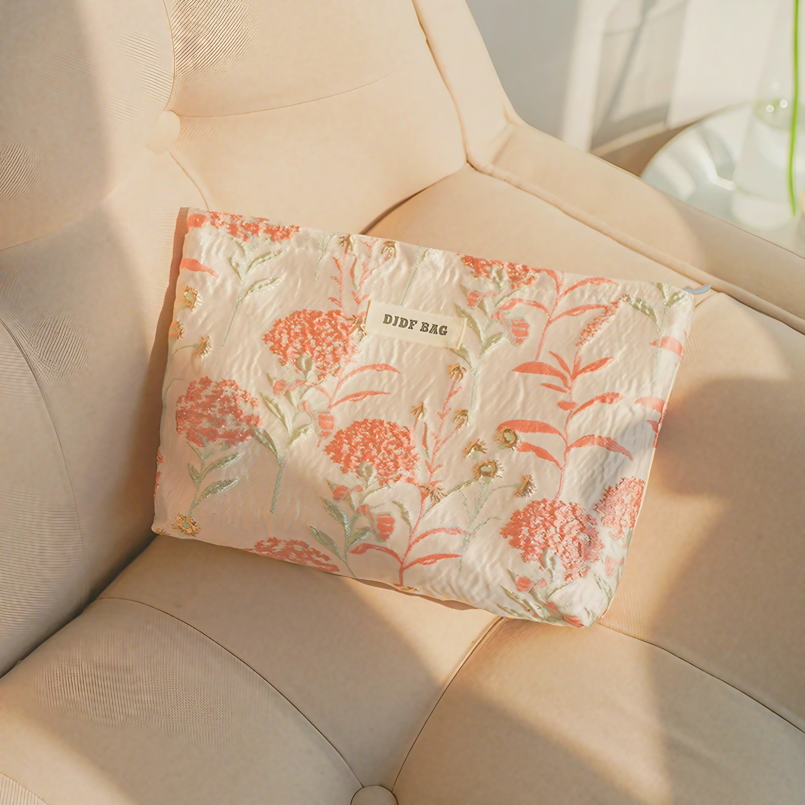 Coral Bloom Quilted Pouch