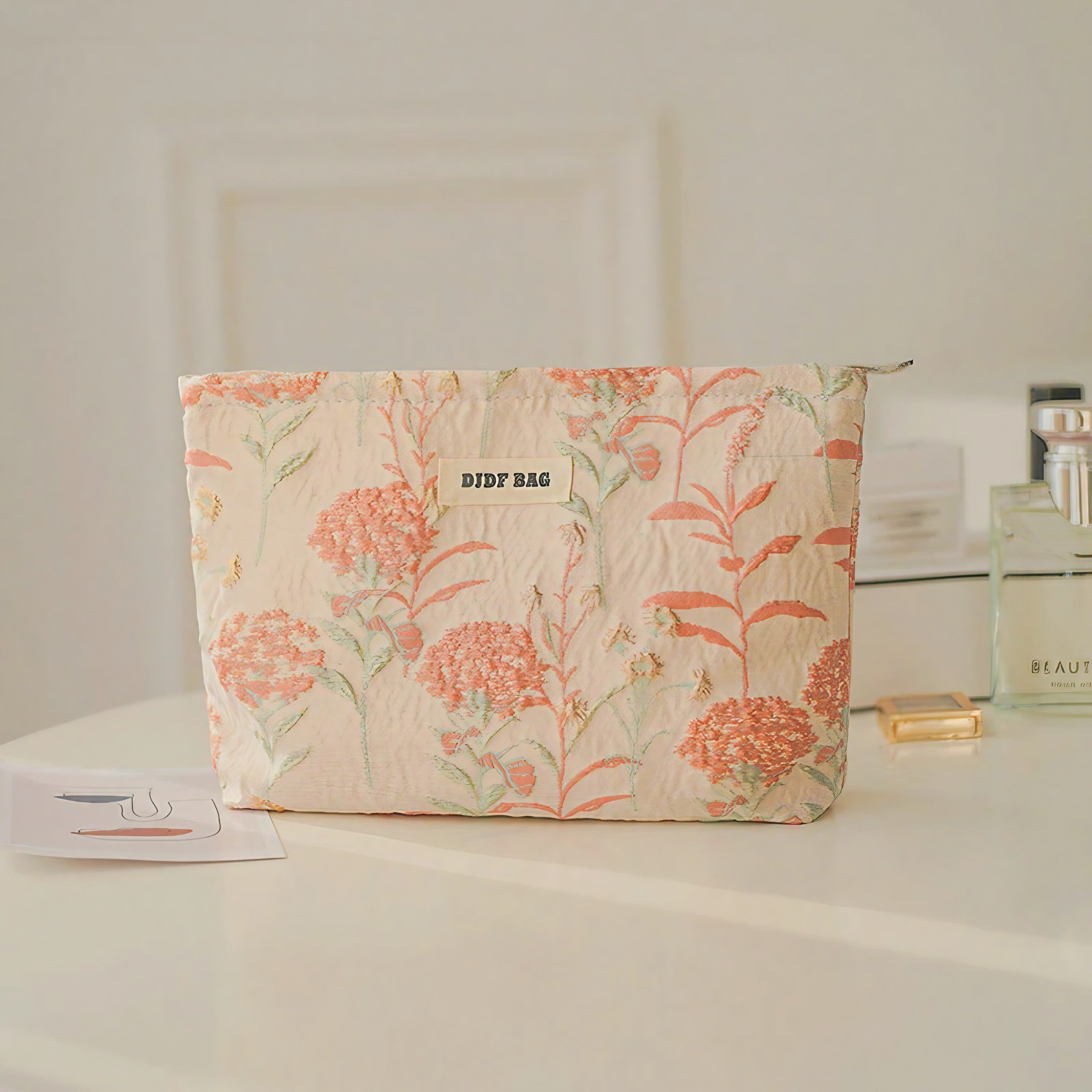Coral Bloom Quilted Pouch