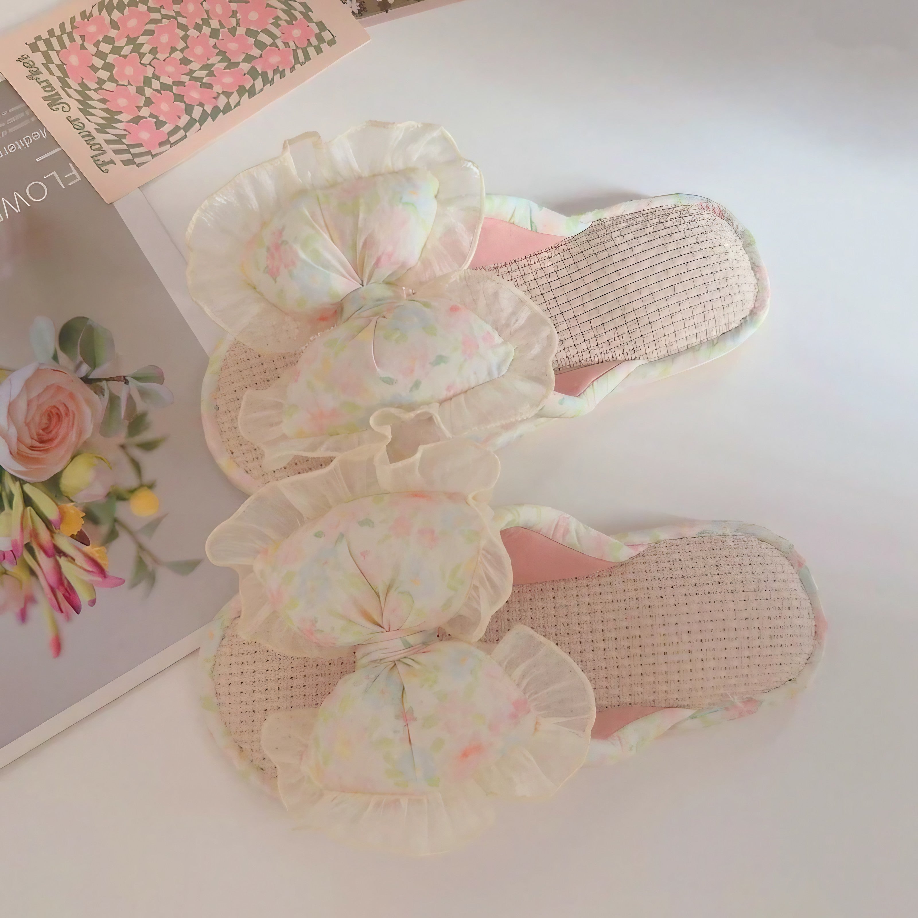 Floral Ruffle Muse Slippers