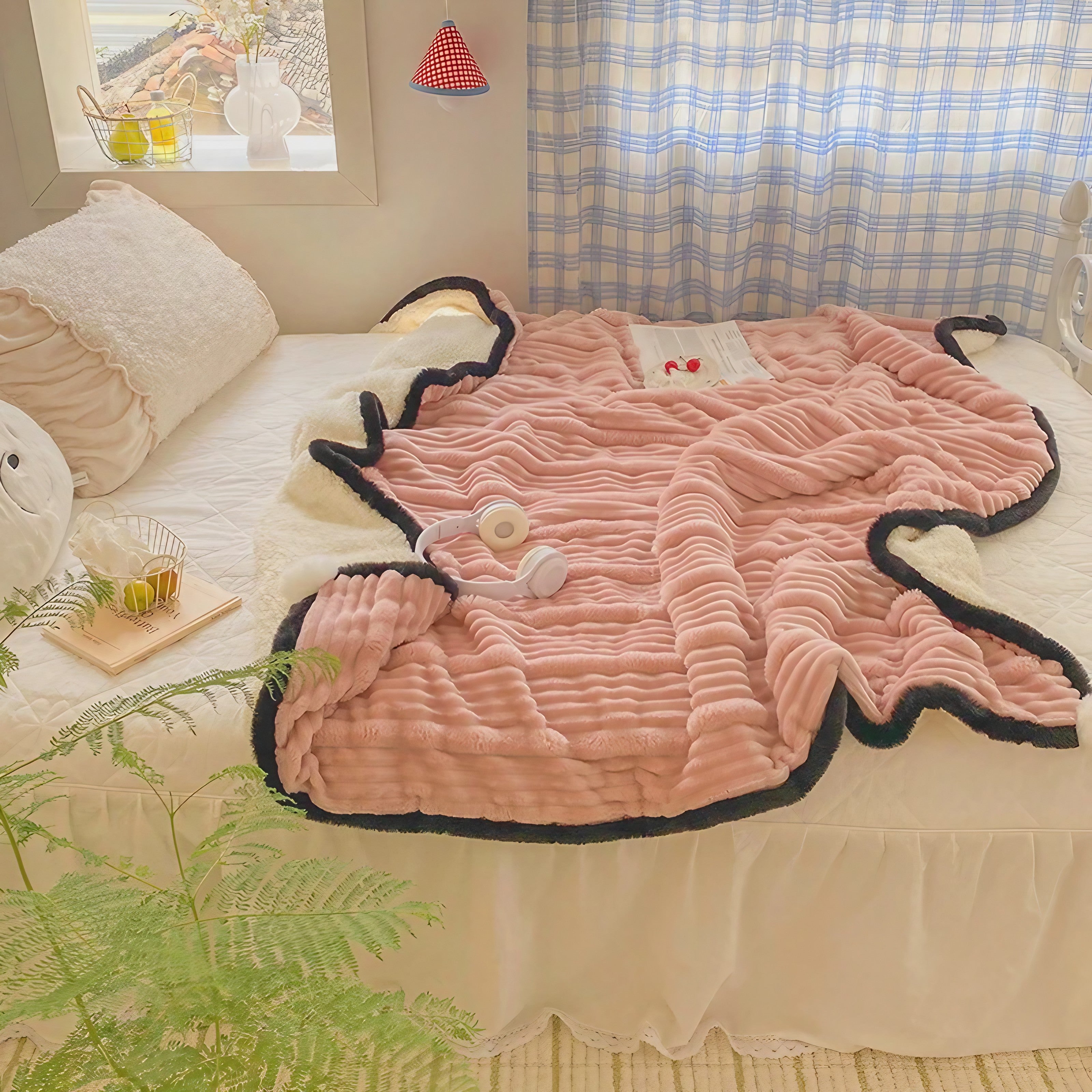 Fluffy Marble Pom Blankets