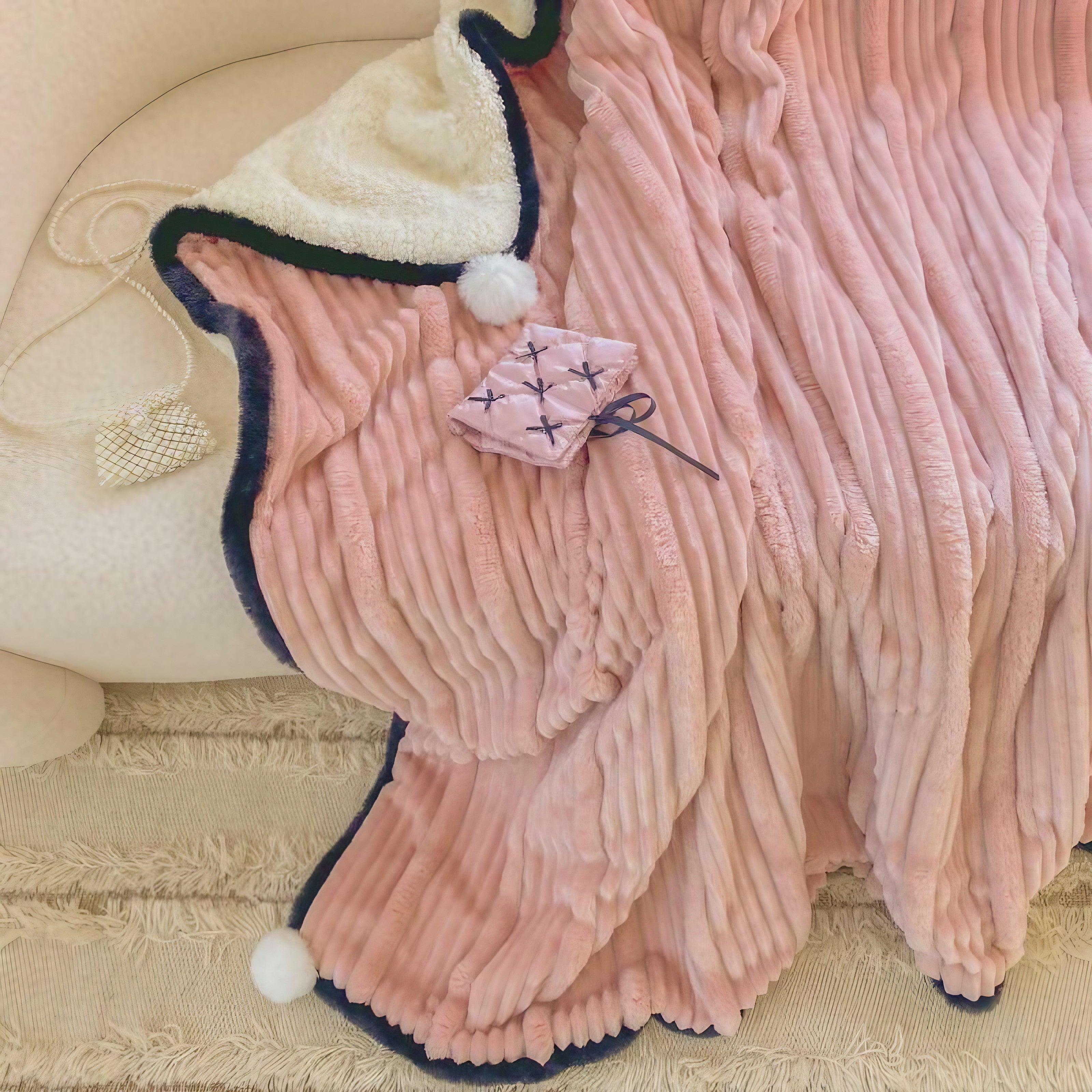 Fluffy Marble Pom Blankets