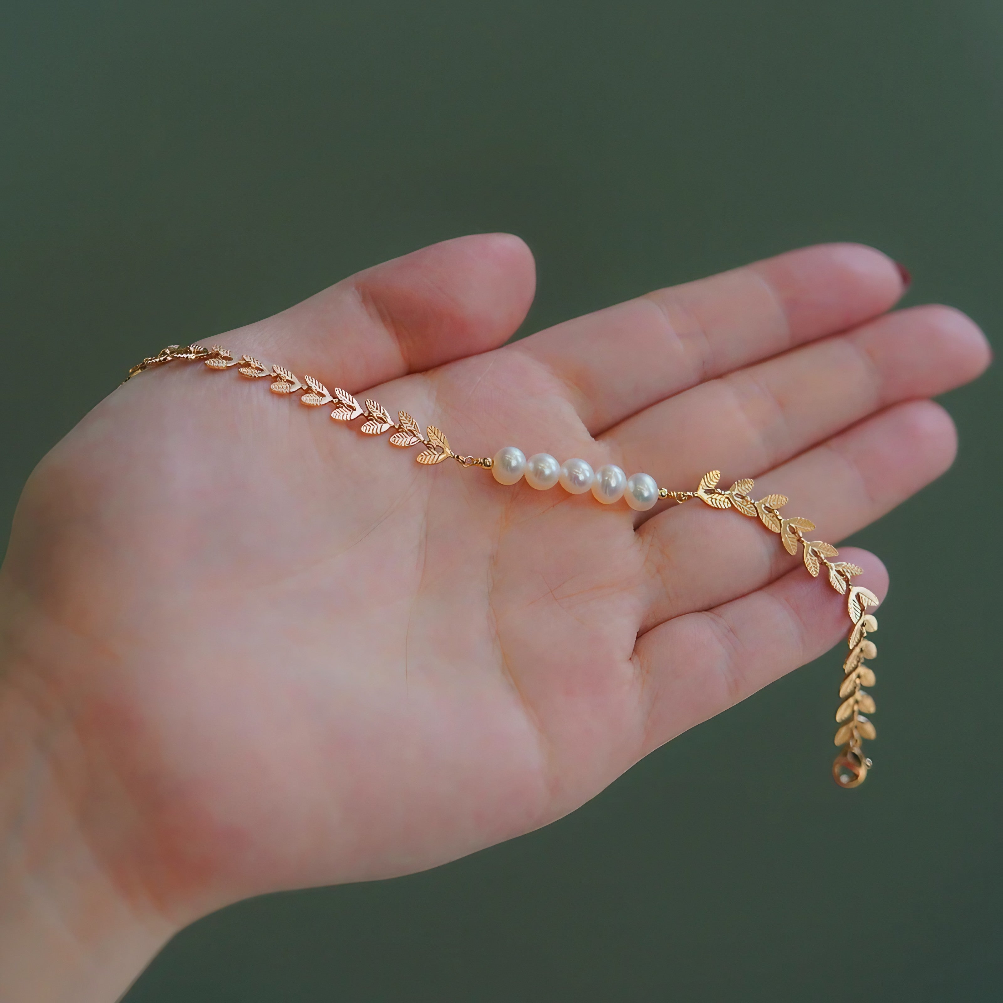 Golden Leaf Pearl Bracelet