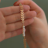 Golden Leaf Pearl Bracelet
