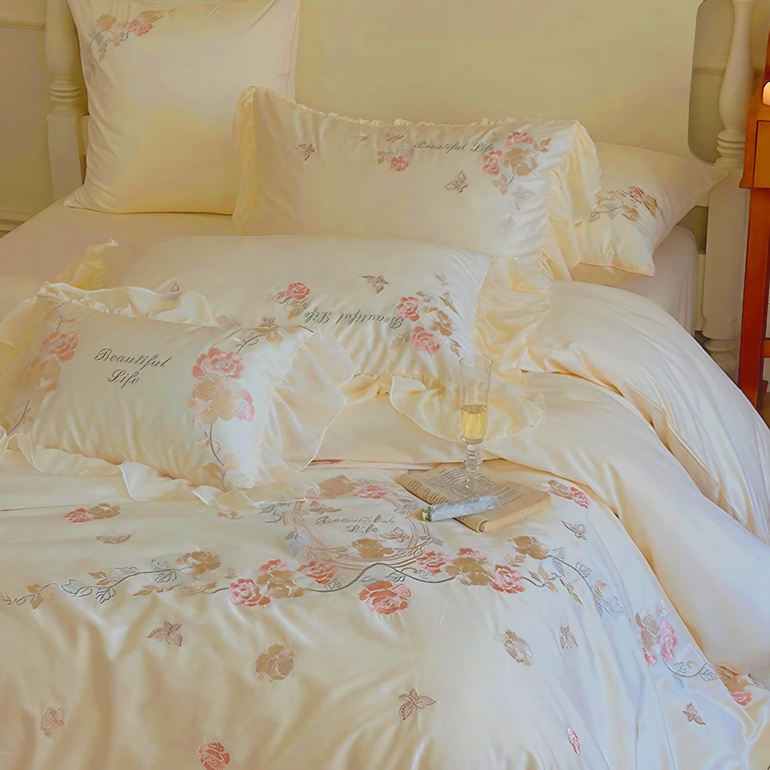 Graceful Floral Frill Bedding Set