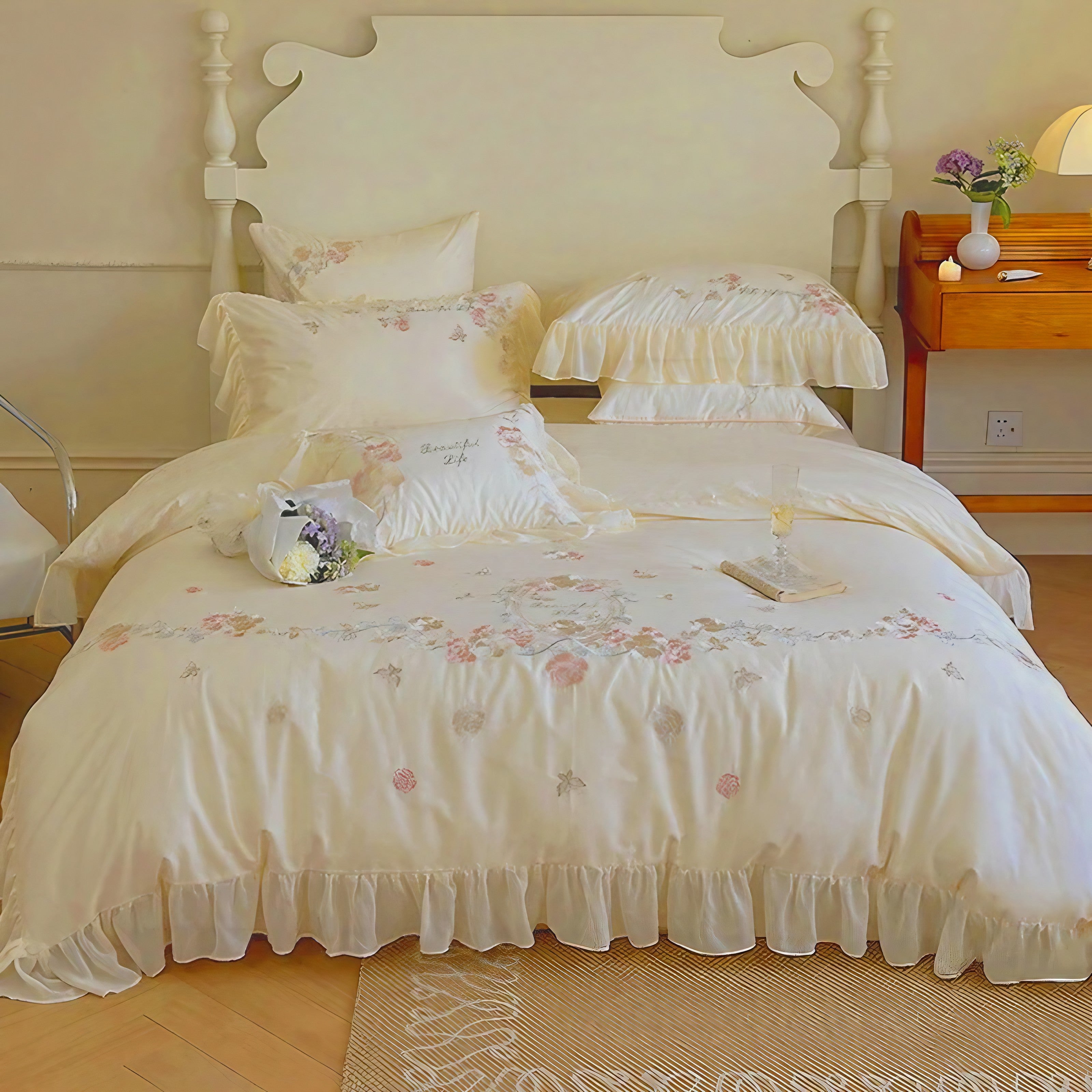 Graceful Floral Frill Bedding Set