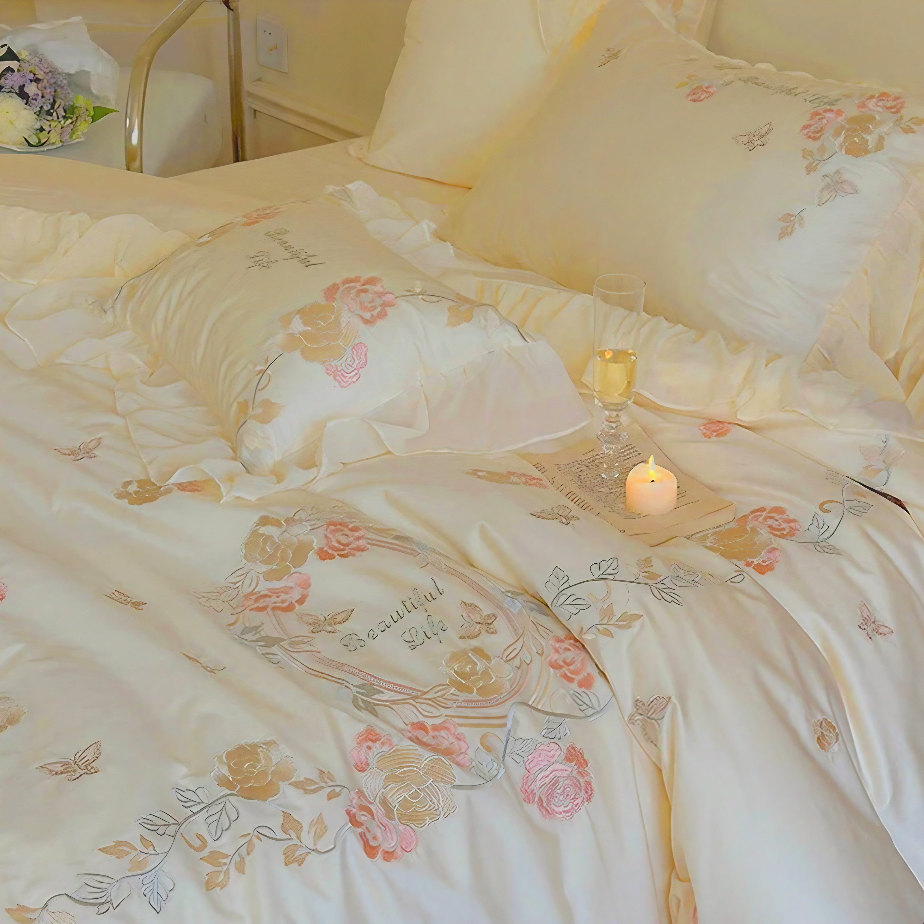 Graceful Floral Frill Bedding Set
